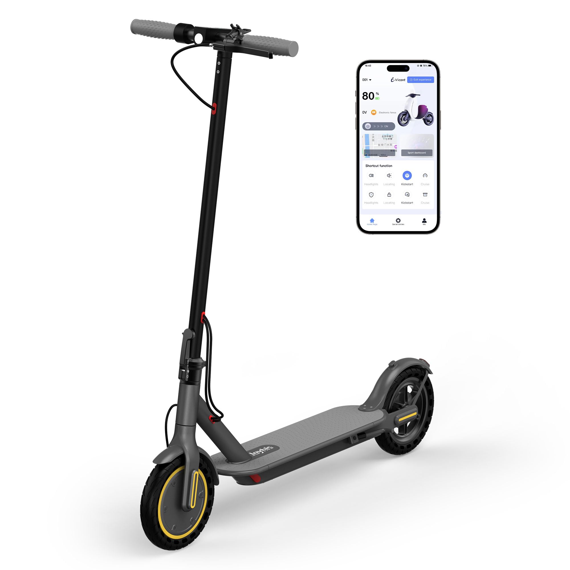 Electric Scooter Adults, Max 19 Mph & 19-23 Miles Range E-Scooter, Commuting Scooter Sport Scooter with APP Control, Powerful 350W 8.5" Solid Tires Foldable Electric Scooters (JS01-22Miles)