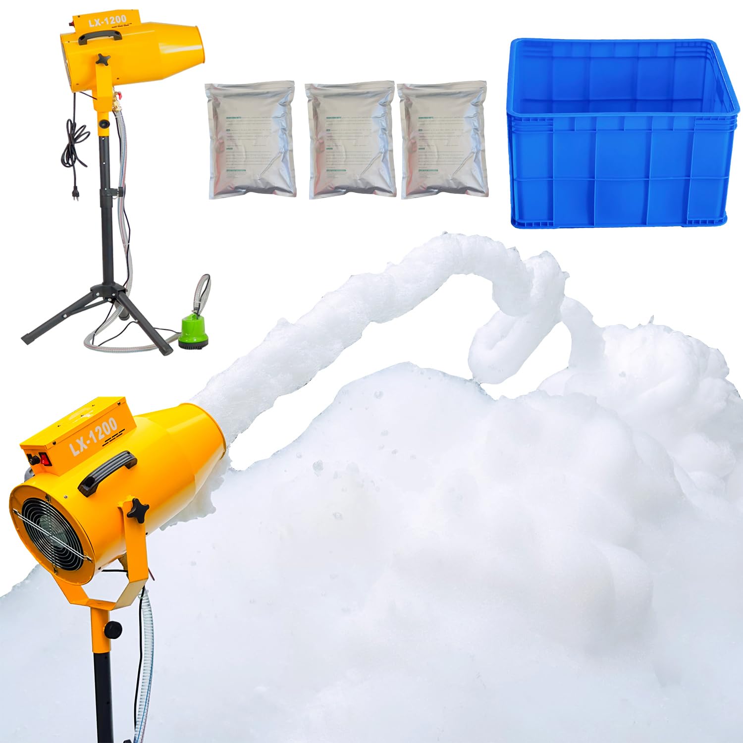 Party Foam Machine, Pool Water Toys for Kids & Adults, Bubble Machine with 3pcs Foam Granules and Water Tank, Holiday & Birthday Girls & Boys, Business Celebrations, Outdoor Party Events (Yellow)
