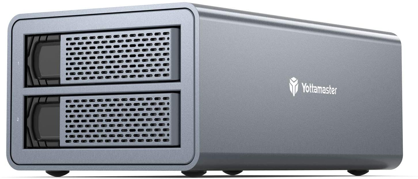 Yottamaster 2 Bay Hard Drive Enclosure, Aluminum USB3.0 Extranal HDD Enclosure for 2.5"/3.5" SATA HDD/SSD Support 2X 16TB with Fan, SATA 3.0 6Gbps Non-RAID Direct Attached Storage (DAS) [FS2U3]