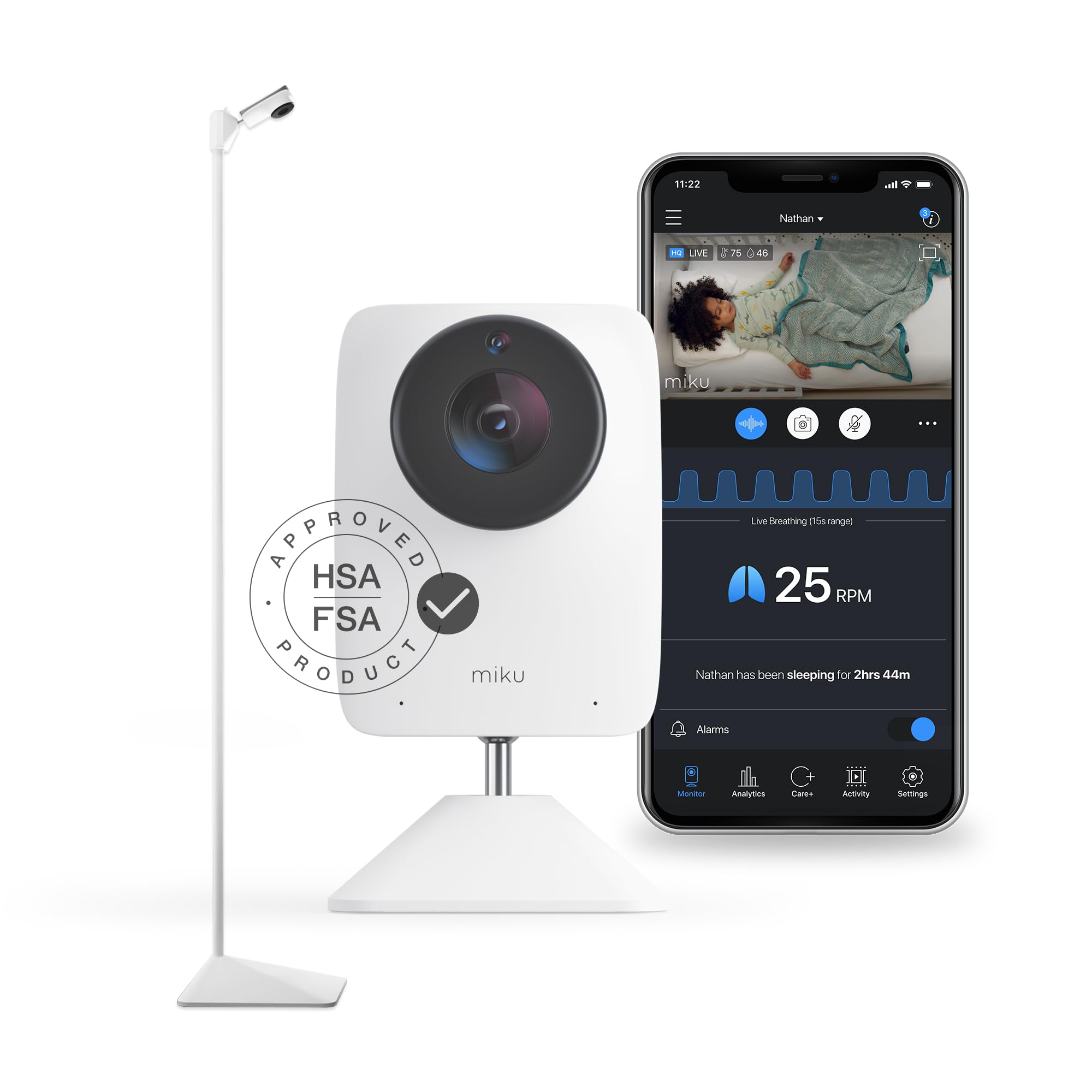 Miku Pro (Upgraded) Smart Baby Monitor Camera, Wall Mount & Floor Stand, Real Time Breathing & Sleep Tracking, Contact Free, Instant Alerts, Safe Sleep, Requires Additional Monthly Membership