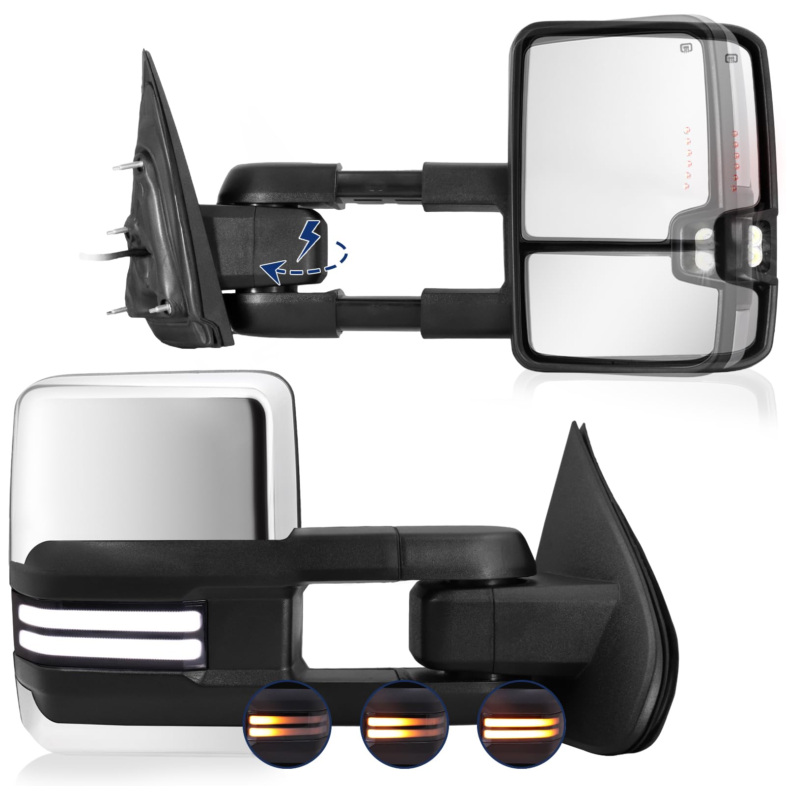 Power Folding Mirror for Silverado Sierra - Compatible with 2014-2018 Chevy Silverado GMC Sierra with Switchback Running Turn Signal Light Power Adjustment Tow Mirror Heated Chrome Back