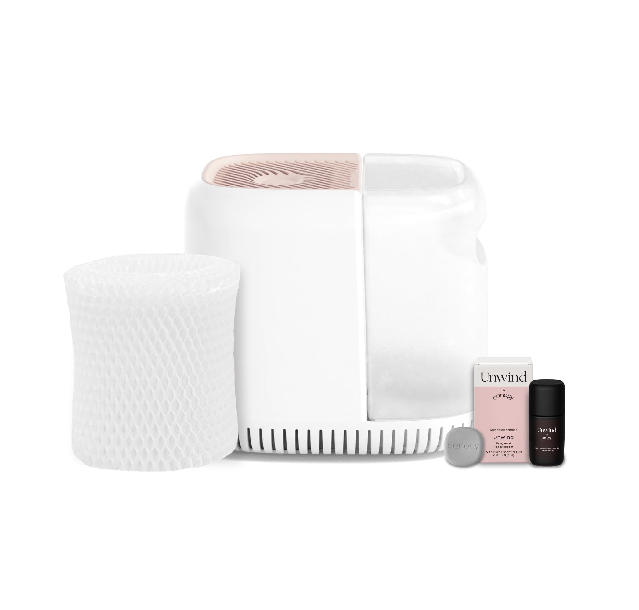 Canopy Bedside Humidifier - 36 HR Run Time, 2.5L Capacity - Help Alleviate Symptoms of Allergies, Flu, Cold, Dry Skin Includes Humidifier, Unwind Aroma, Filter, Power Cord & Adapter - Pink
