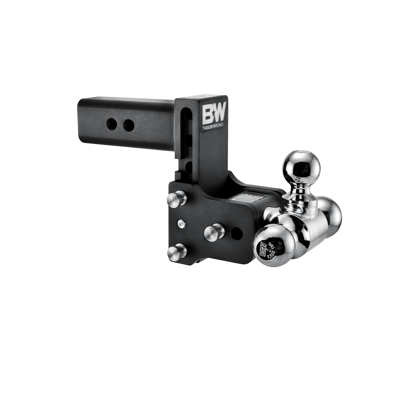 B&W Trailer Hitches Tow & Stow Adjustable Trailer Hitch Ball Mount - Fits 2.5" Receiver, Tri-Ball (1-7/8" x 2" x 2-5/16"), 5" Drop, 18,000 GTW - TS20048B