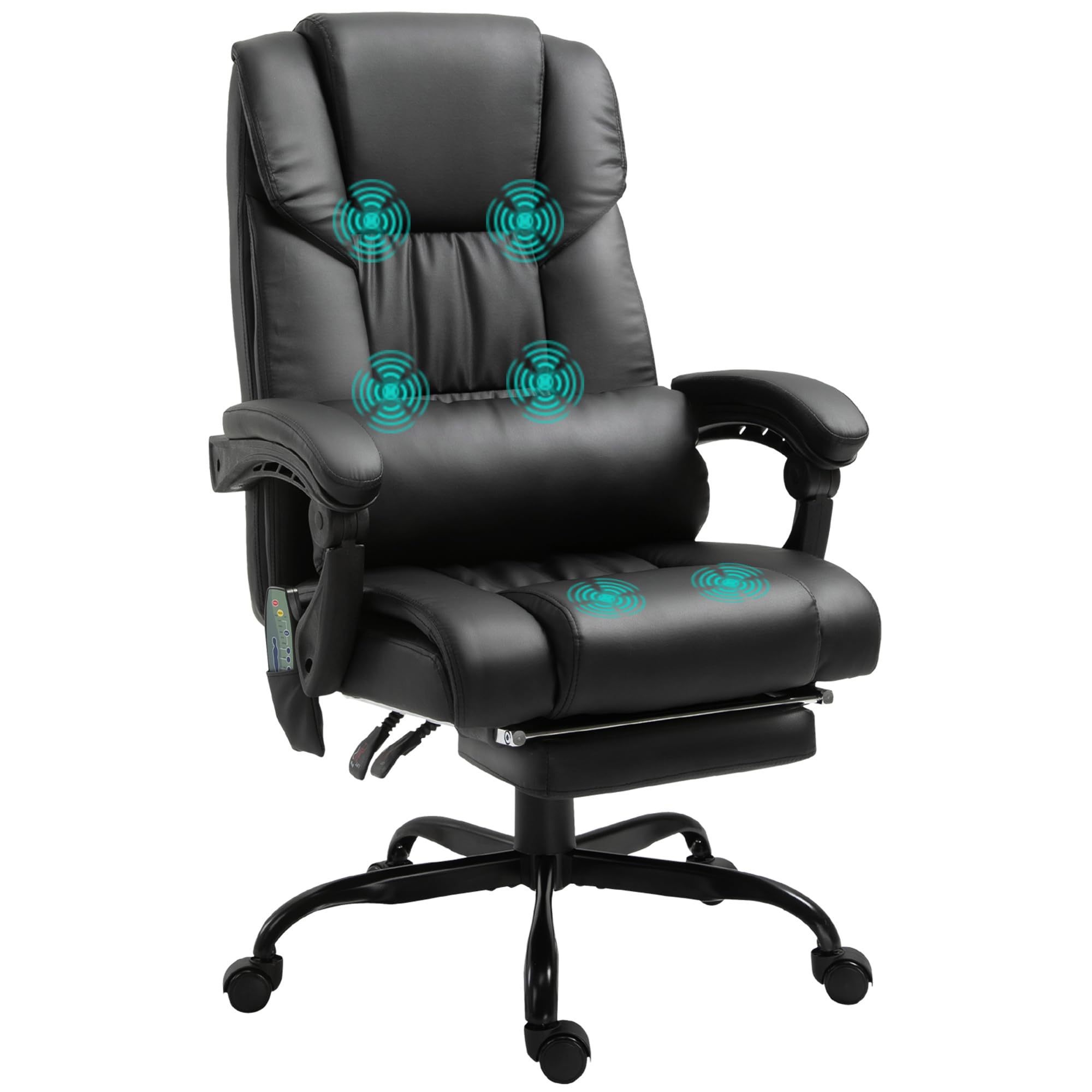 Vinsetto High Back Massage Office Chair with 6 Vibration Points, PU Leather Reclining Computer Chair, Ergonomic Desk Chair with Footrest Adjustable Height and Remote, Black