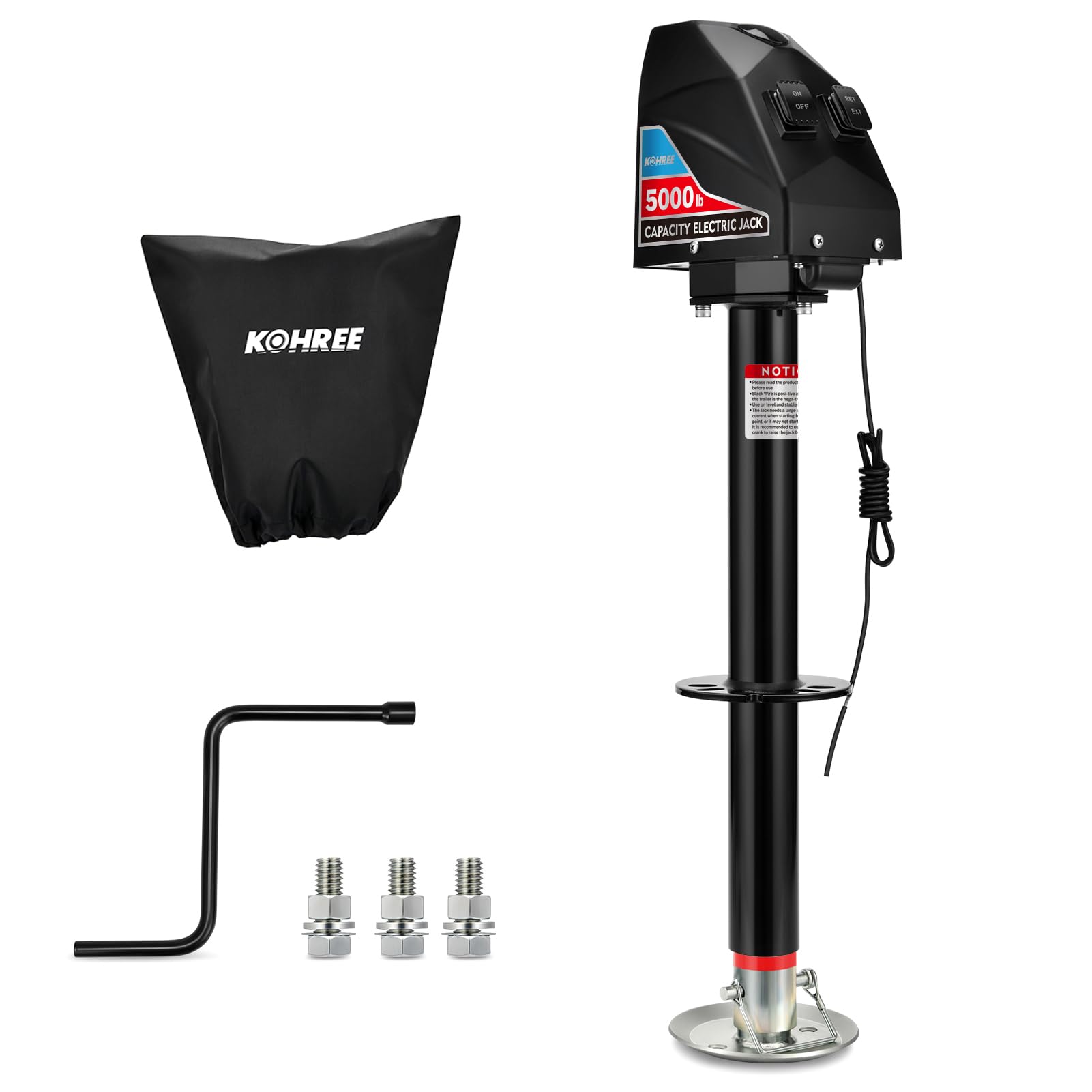 Kohree Electric Trailer Jack 5000lbs, 9.8"-31.7" Lift Electric Power Tongue Jack with Waterproof Cover & LED Work Light & Manual Crank Handle for Travel Trailers, Camper, RV, Easy Install, 12V DC