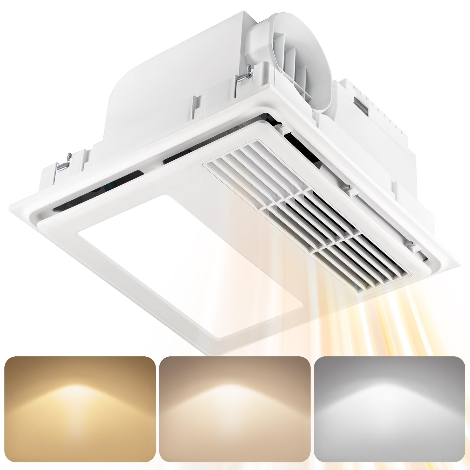 GROWNEER Bathroom Exhaust Fan with Heater, 110 CFM 1.5 Sone Exhaust Fan with Light, 35W Bathroom Fan with LED Light 2700K/3500K/5000K Adjustable, White (3-Color Adjustable)