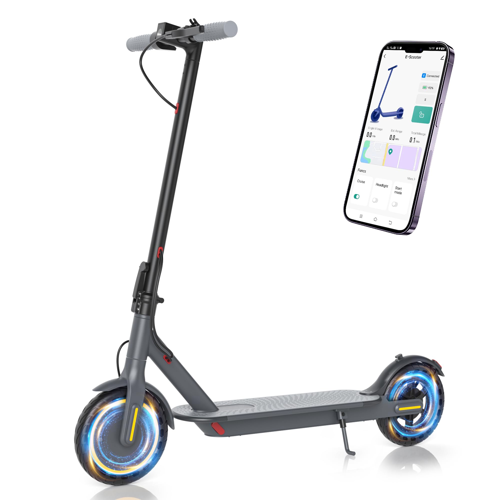 Electric Scooter - 8.5" Solid Tires, 350W Motor, Up to 19 MPH and 23 Miles Long-Range Portable Foldable Commuting Scooter for Adults with Double Braking System and App
