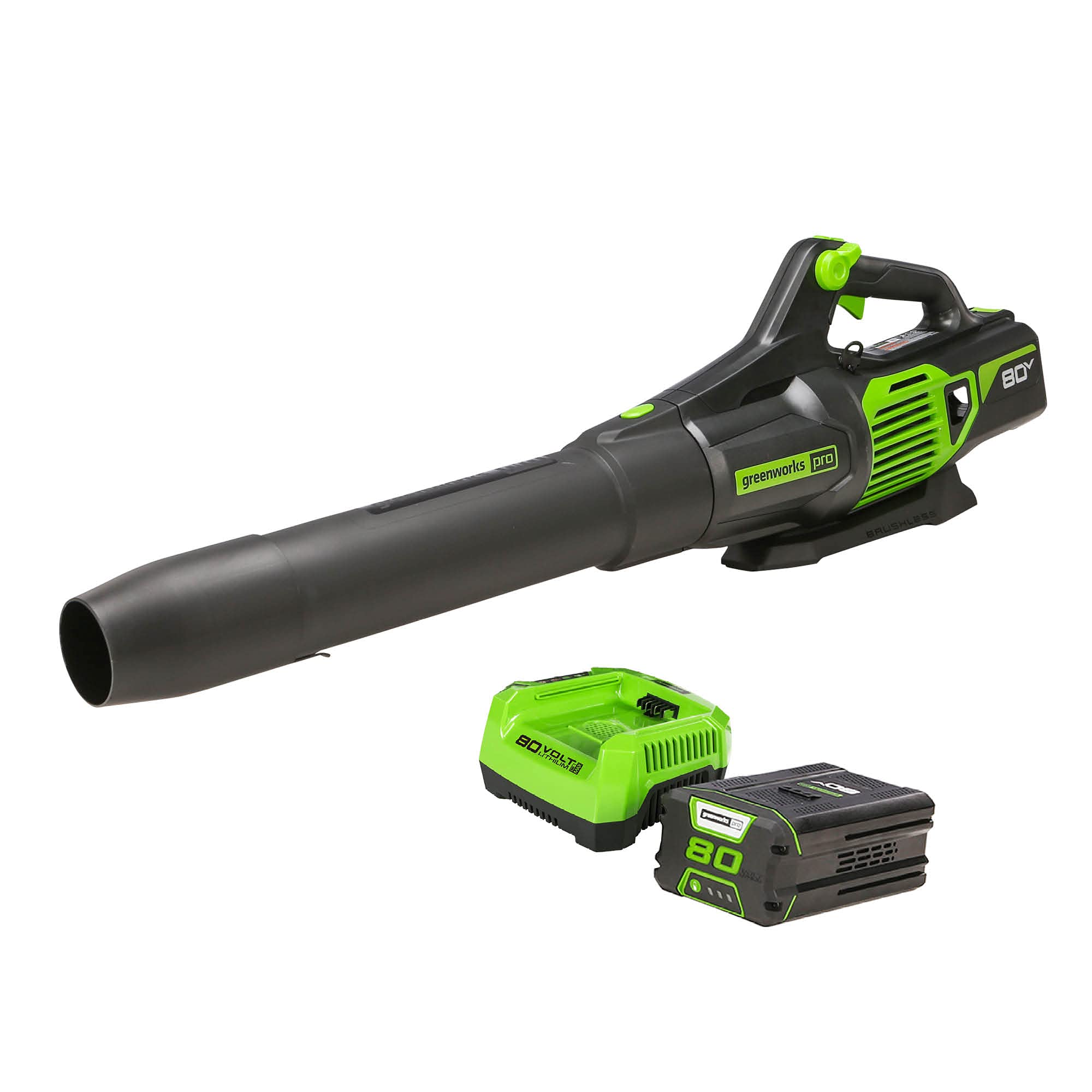 Greenworks 80V (170 MPH / 730 CFM / 75+ Compatible Tools) Cordless Brushless Axial Leaf Blower, 4.0Ah Battery and Rapid Charger Included