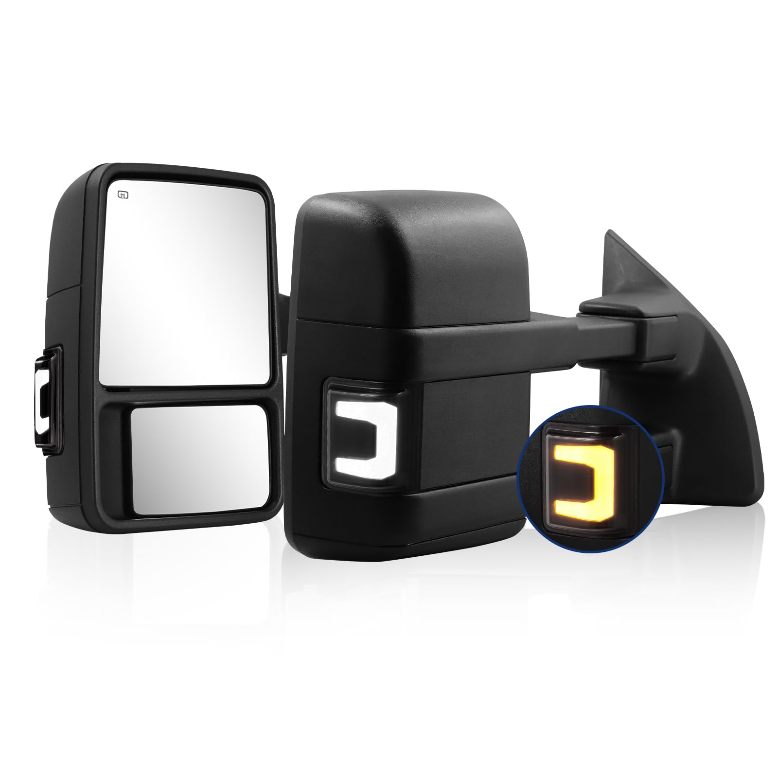 Switchback Towing Mirror Compatible With 1999-2016 F250 F350 F450 F550 Super Duty Truck Pickup Side Tow Mirrors Power Adjusted Heated Glass Switchback Running Light Turn Lights Set