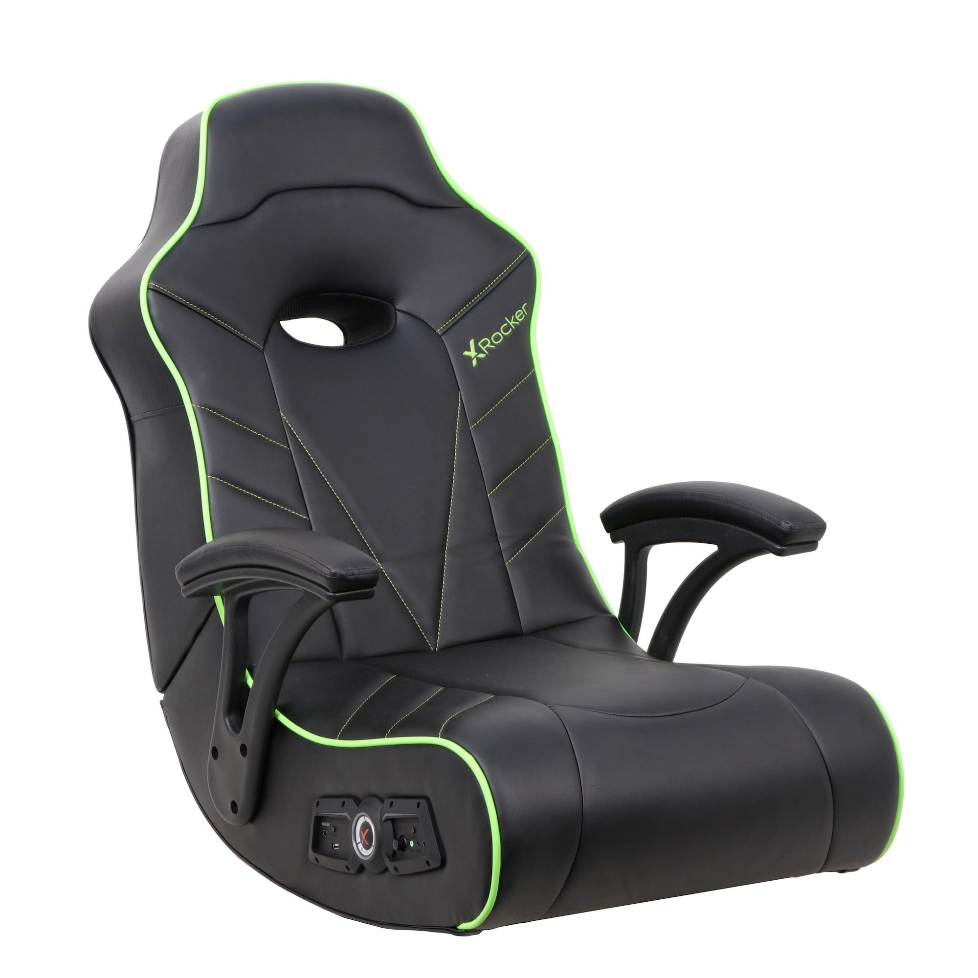 X Rocker Limewire Video Gaming Floor Chair with Armrests, Built-In Audio via Wireless Bluetooth, Foldable, Vegan Leather, 300 lbs Max, Amazon Exclusive, Black with Green
