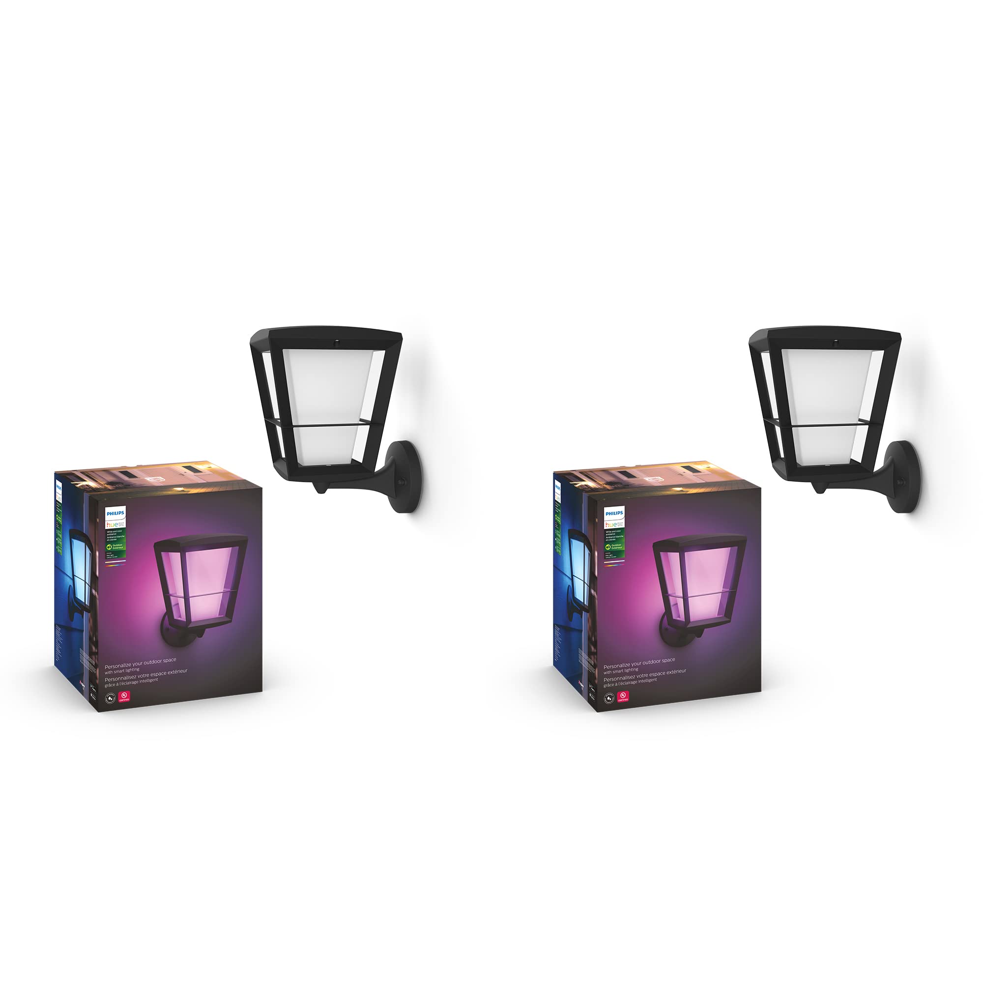 Philips Hue Econic Up Outdoor Smart Wall Light, Black - E26 White and Color Ambiance LED Color-Changing Bulb - 2 Pack - Requires Hue Bridge - Control with Hue App and Voice - Weatherproof