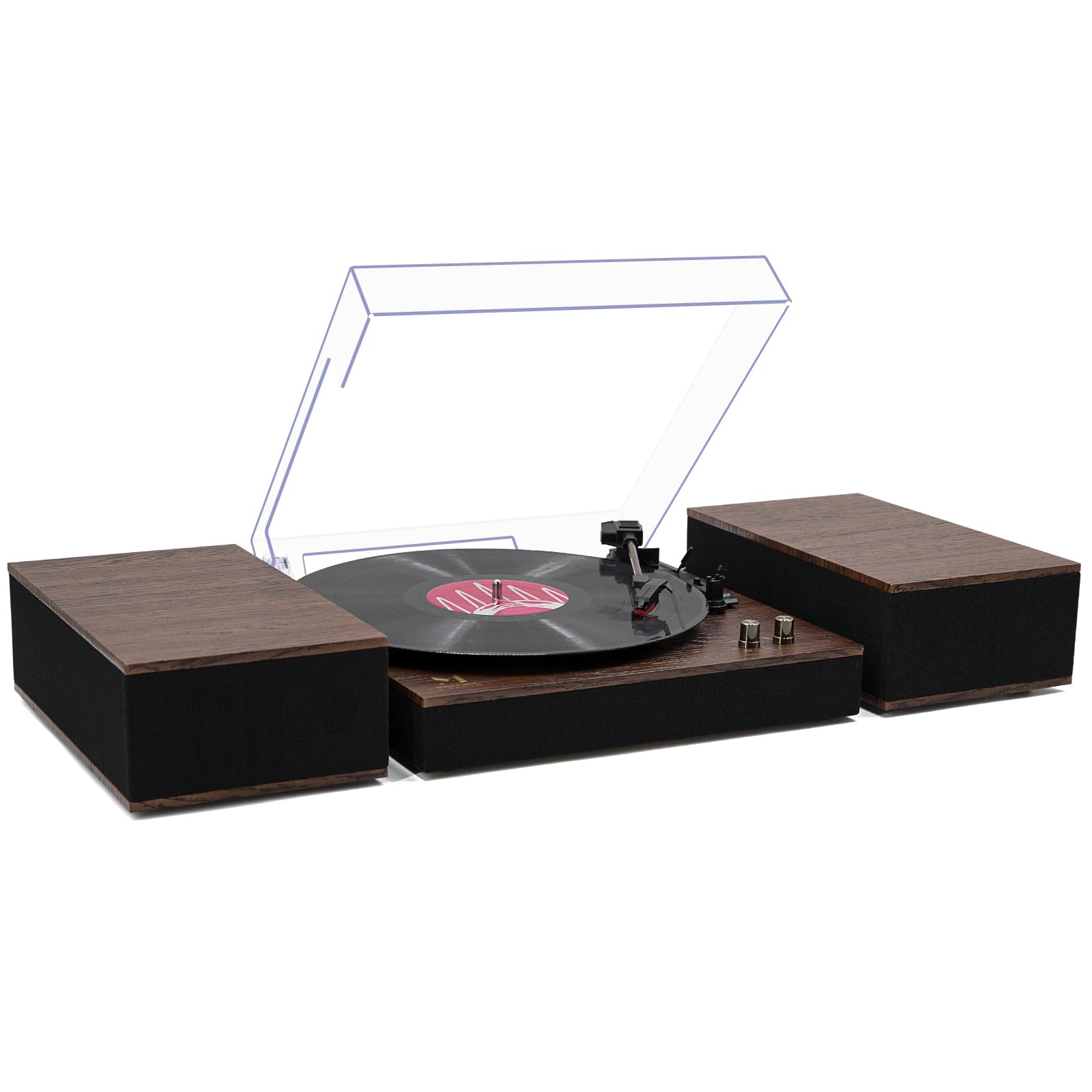MPK Bluetooth Record Player,Turntable HiFi System with Bookshelf Speakers, 3-Speed Belt-Drive Vinyl Turntable for Vinyl Records with Wireless Playback and Auto-Stop,Brown Wood