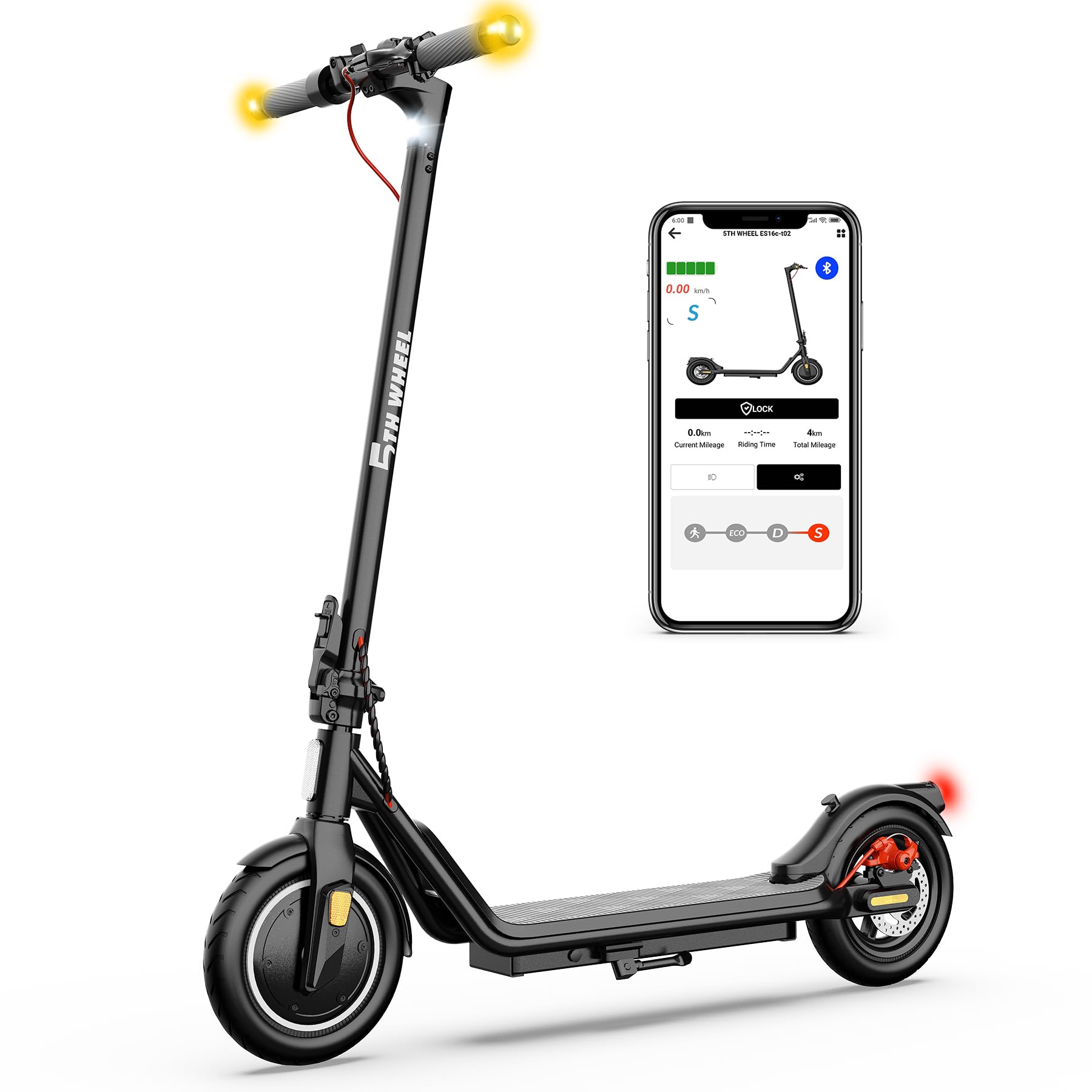 5TH WHEEL V20 Pro Electric Scooter, 10" Solid Tires, 350W Motor & 18 MPH, Turn Signals and Dual Brakes, APP Control & E-Lock, Portable and Foldable Commuter Electric Kick Scooter for Adults and Teens