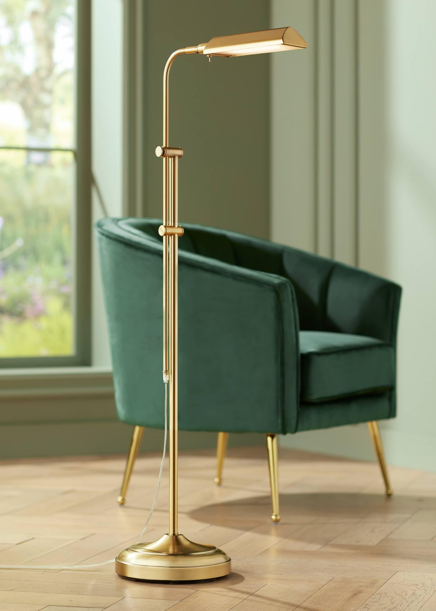 360 Lighting Culver Traditional Pharmacy Floor Lamp Standing LED Adjustable Height Plated 57" Tall Aged Brass Metal Shade Pole Light for Living Room Reading House Bedroom Home Decor