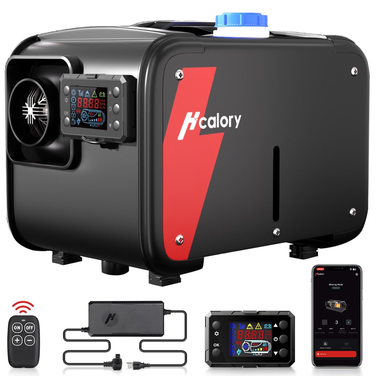 HCALORY 5KW Diesel Heater with Adapter, 12V Diesel Air Heater All-in-one with Bluetooth Control and Smart APP, 110V AC & 12V 24V DC Portable Parking Diesel Heaters for Car, Truck, Boat, RV, Campers