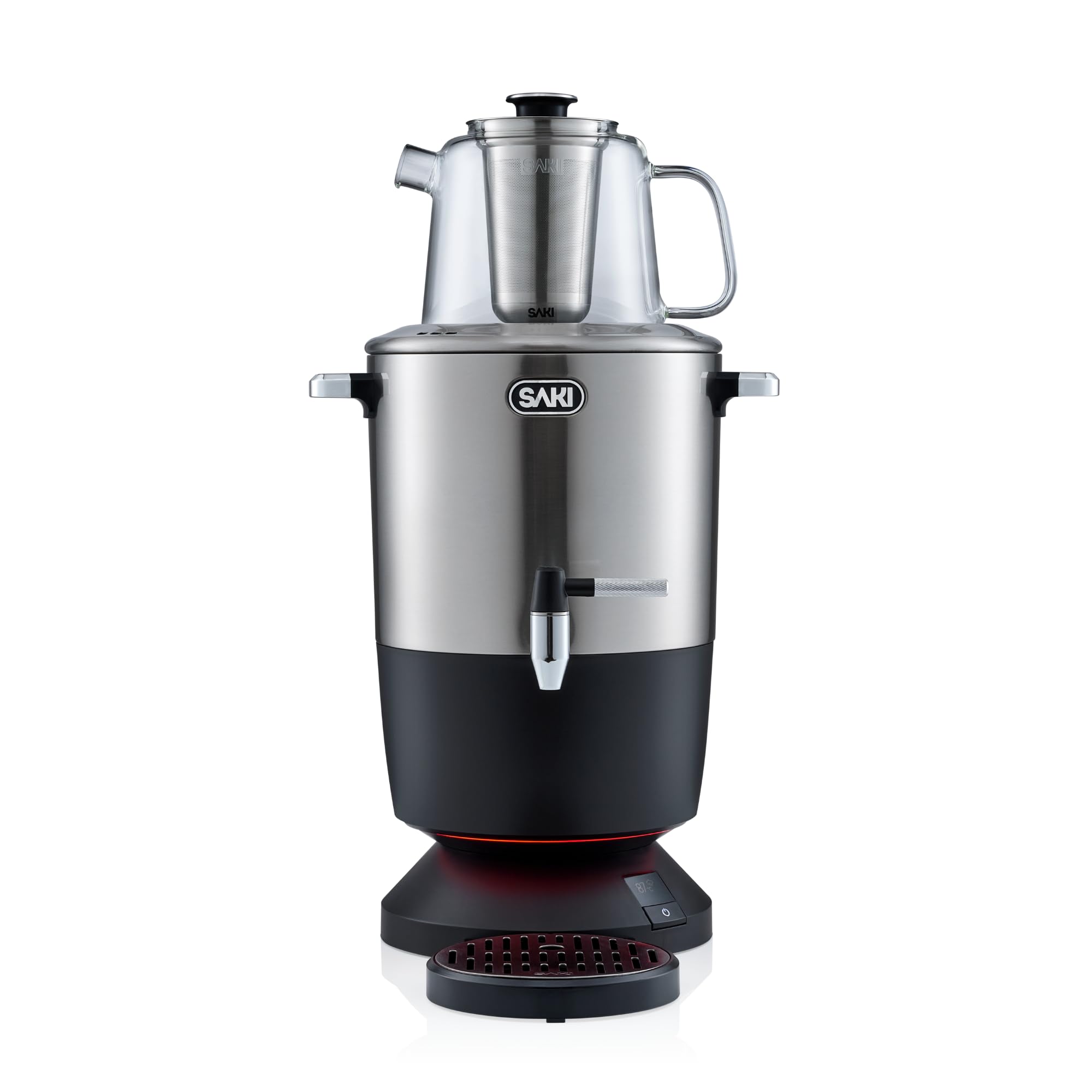 SAKI Chaiovar Electric Samovar - 4L Stainless Steel Electric Tea Maker, Temperature Display, Large Ceramic Teapot, Boil Dry & Auto Shut Off, Best for Persian, Russian, and Turkish Tea (Silver)