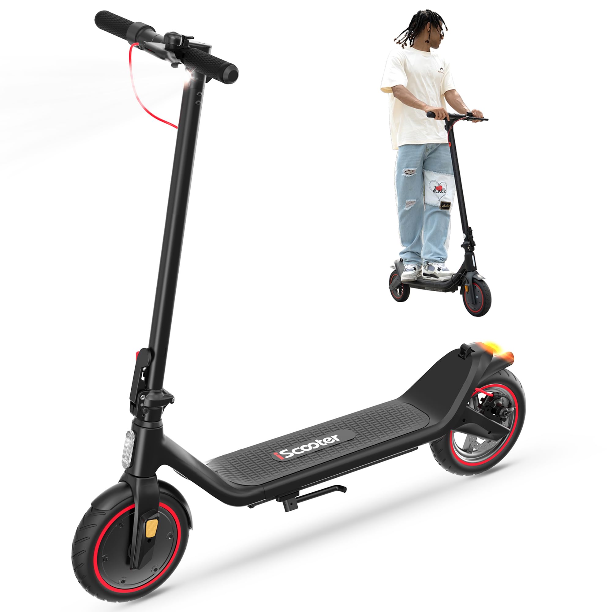 iScooter Electric Scooter, 18 Miles Long Range, 15.6 Mph Top Speed, Commuting Electric Scooter with Cuise Control, Double Braking Systems E Scooter for Adults and Teens - i8L