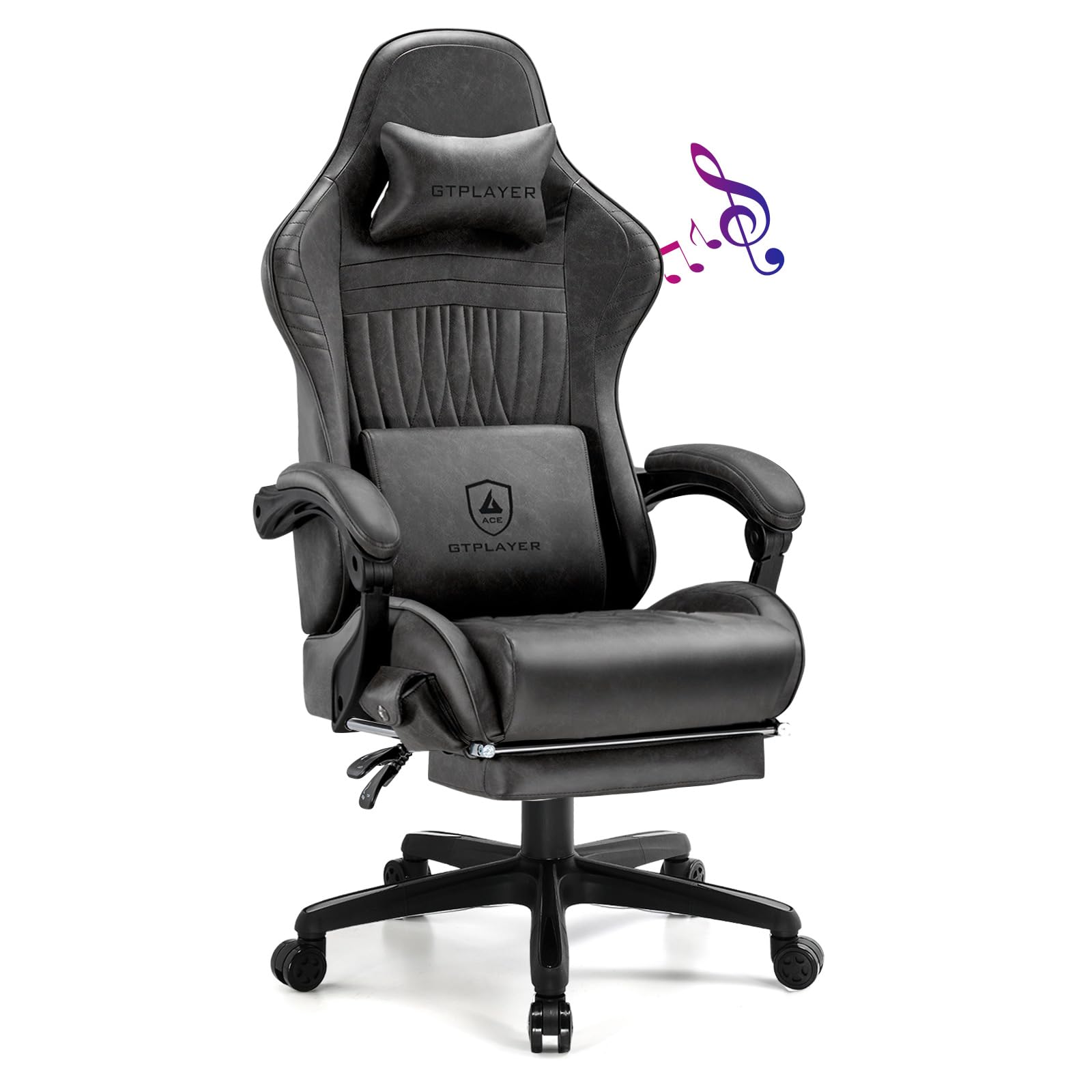 GTPLAYER Chair Computer Gaming Chair (Leather, Grey)