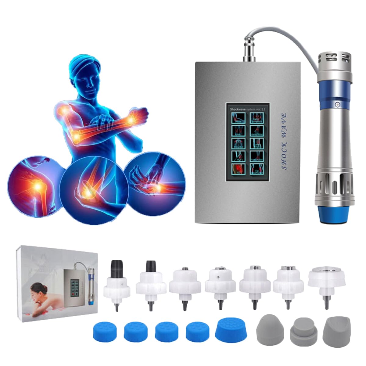 Nulatool Shockwave Therapy Machine Body Muscle Relaxation Massager Tool Shock Wave Pain Relief with 7 Heads-SW18A