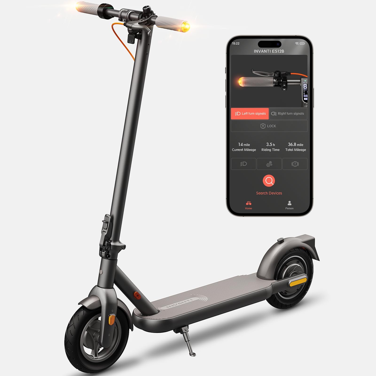 INVANTI V22PRO Electric Scooter for Adults, 10" Honeycomb Tires, 14 Miles Range, 350W Motor & 20 MPH Portable Folding Commuting Electric Scooter with Turn Signals & App, Black