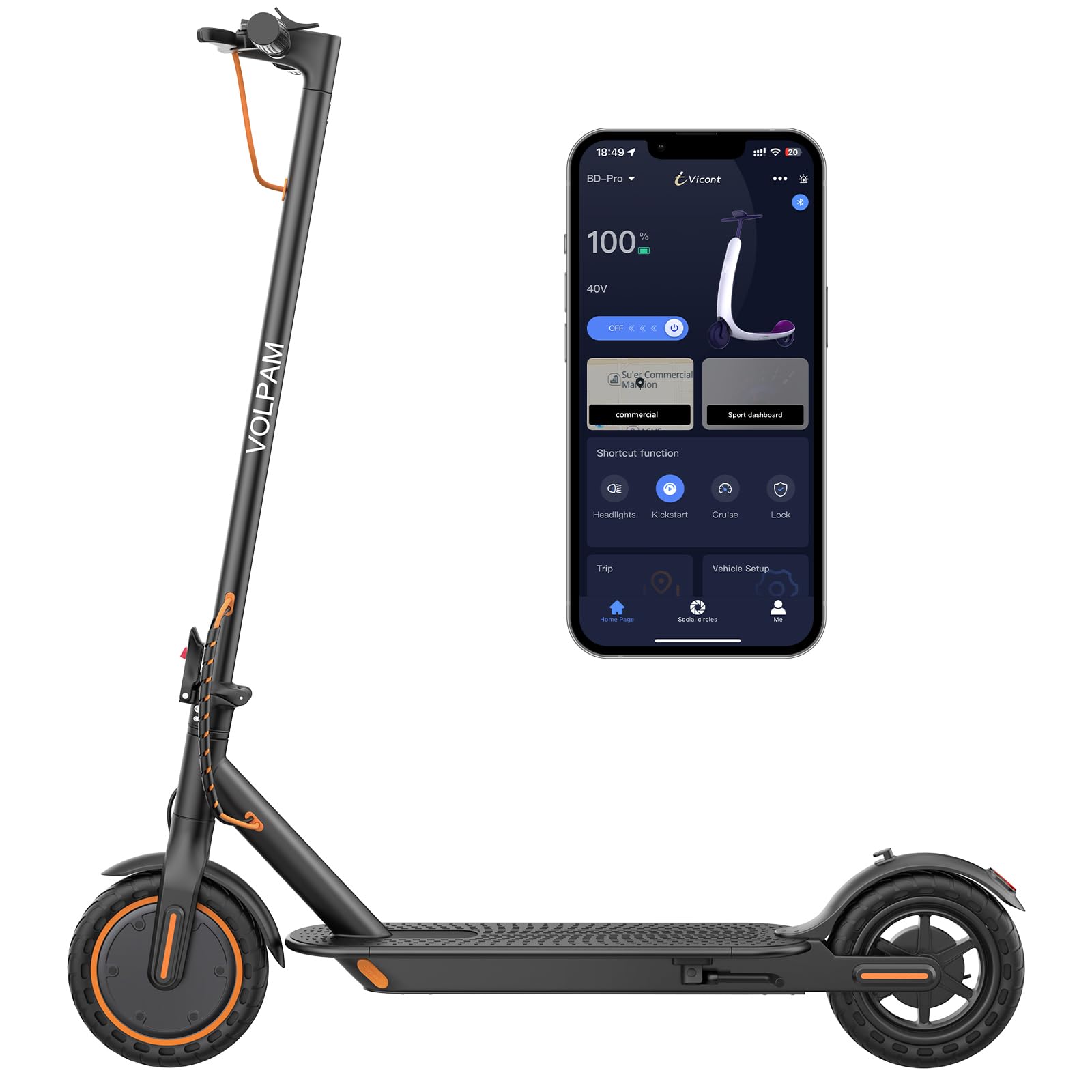 Electric Scooter, Powerful 350W Motor, Max 12/19/21Miles Long Range, Top Speed 16/19 MPH, 8.5" Solid Tires, Cruise Control, E Scooter for Adults and Teens (350W-Orange-12Miles)