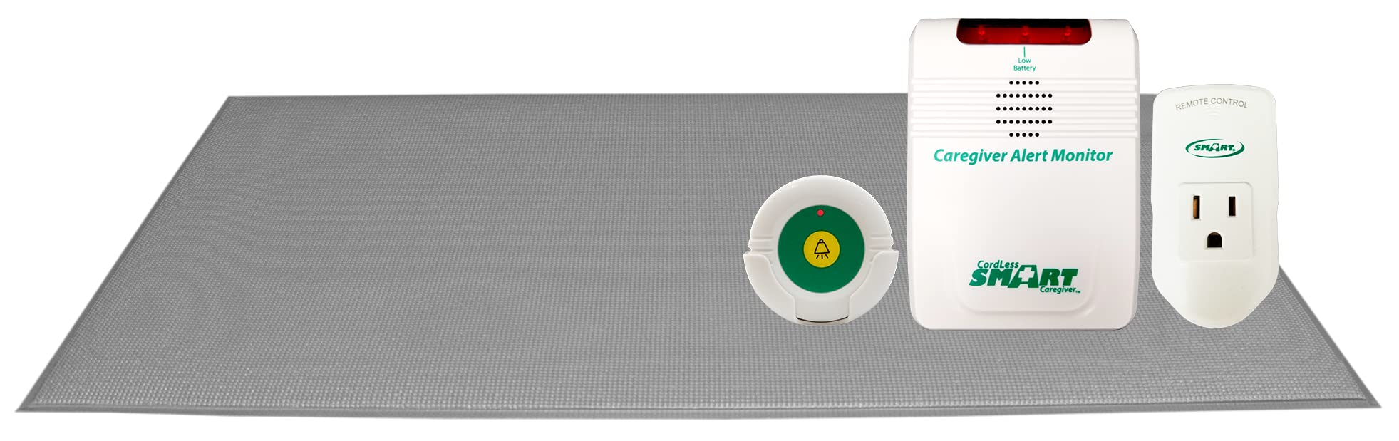 Smart Caregiver® Light Outlet with Cordless Grey Floor Mat and Cordless Alarm - Turns on a Light When They get up and alerts a Caregiver in Another Room!