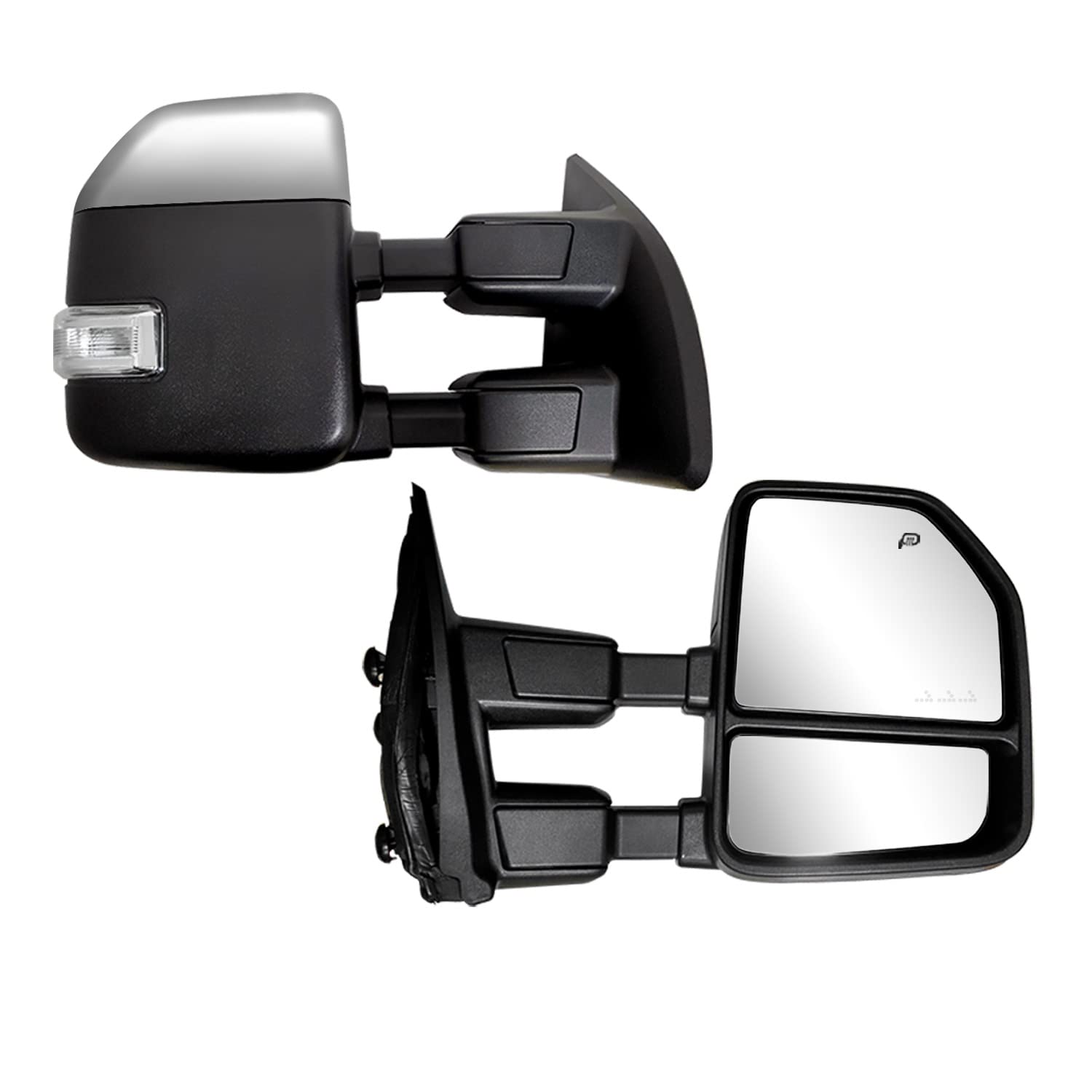 Brovw Towing Mirrors compatible for 1999-2016 Ford F250 F350 F450 F550 Super Duty Truck Side Mirrors with Turn Signal Light Power Heated Manual telescoping folding Chrome cap Pair