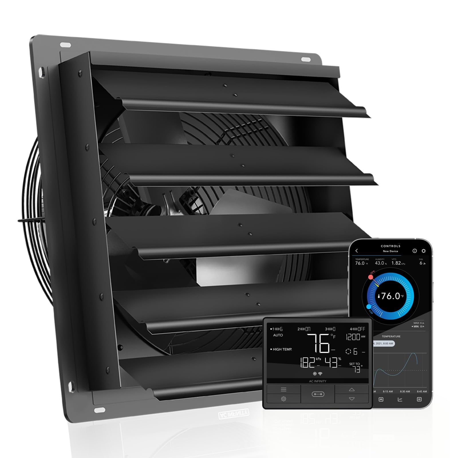 AC Infinity AIRLIFT T20, Shutter Exhaust Fan 20" with WiFi Temperature Humidity Controller, EC-Motor Wall Mount Ventilation and Cooling for Sheds, Attics, Workshops, and Greenhouses