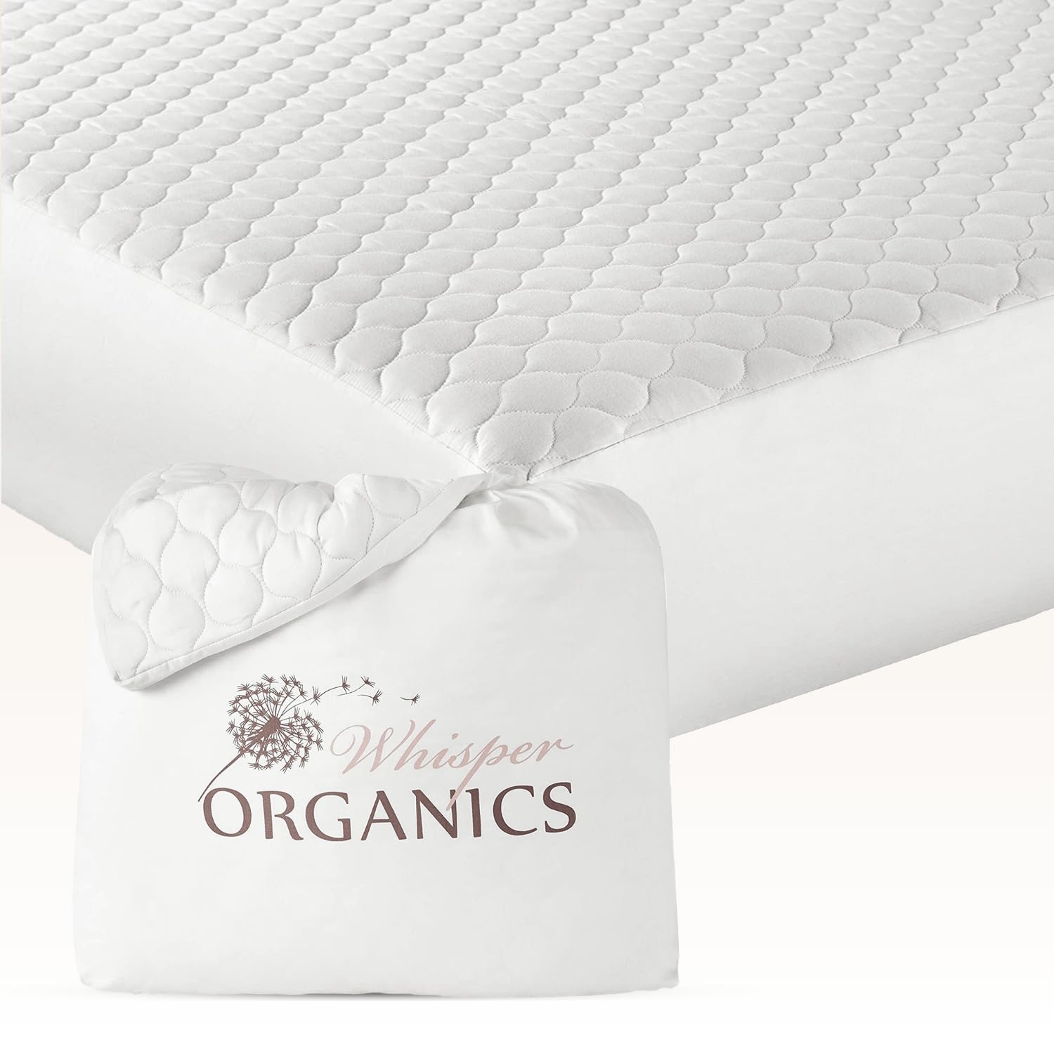100% Cotton Organic Mattress Pad - Breathable & Cooling Mattress Protector Full Size - Premium 300GSM Quilted and Noiseless Machine Washable Organic Mattress Protector (White, Full)