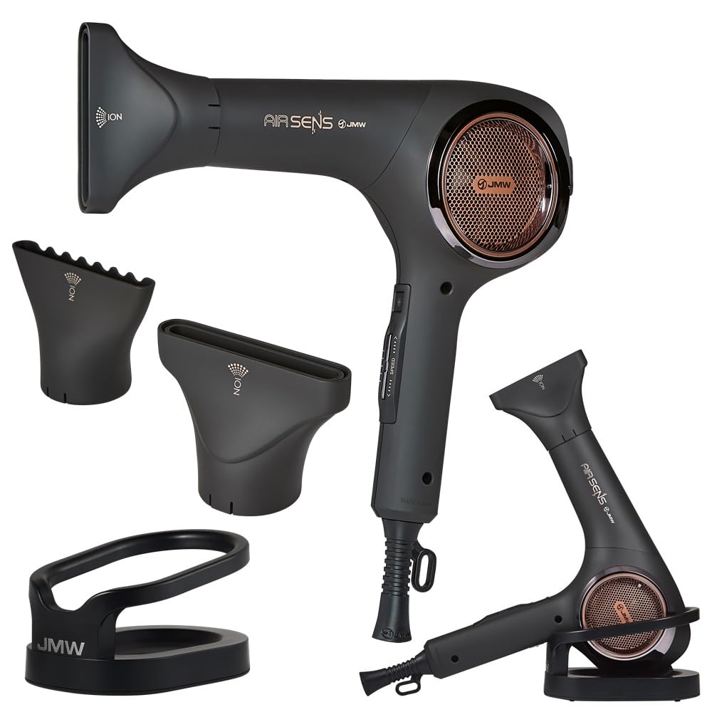 JMW Hair Dryer AIR SENSE I 15 WINDS - 3 Heat X 5 Speed mix, 2 nozzles & dryer Stand, upgrade BLDC motor, 100% Cool shot, Smart Memory, Fast Drying, Low Noise, Curling, Durable, Blow Dryer Frizzy Hair,