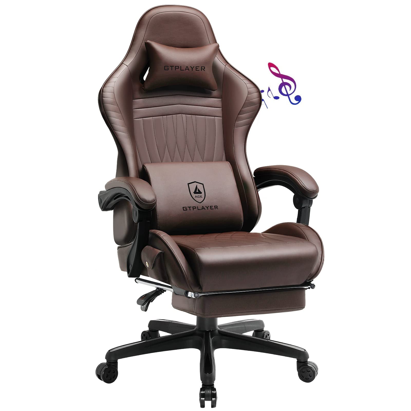 GTPLAYER Gaming Chair, Computer Chair with Footrest and Bluetooth Speakers, High Back Ergonomic Gaming Chair, Reclining Gaming Chair with Linkage Armrests for Adults by GTRacing (Light Brown)