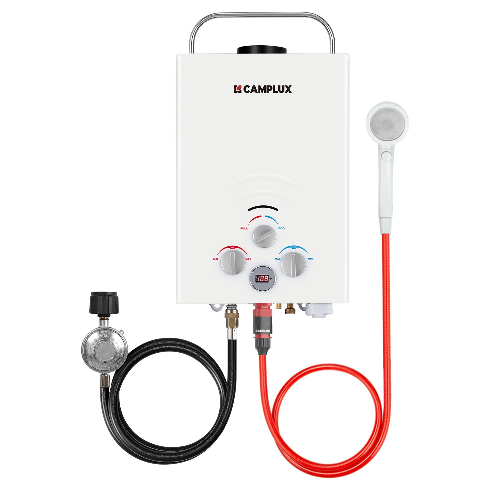 CAMPLUX Portable Water Heater, 1.58 GPM Tankless Propane Water Heater, 41,000 BTU Outdoor Water Heater for Camping, BW158, White