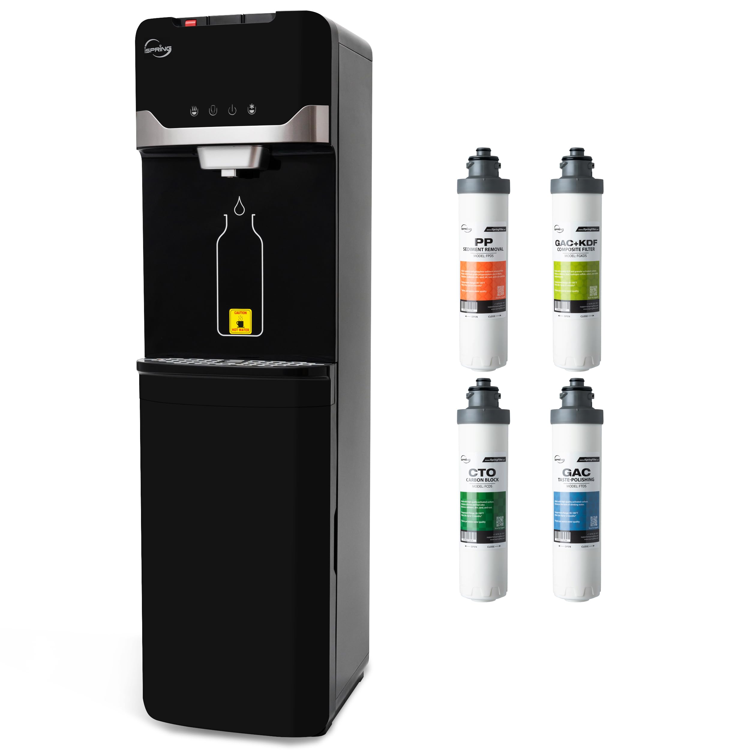 iSpring Bottleless Water Dispenser with Built-in 4-Stage Filtration, Hot/Cold/Room Temp, Self Cleaning, Stainless Steel, Model: DS4B