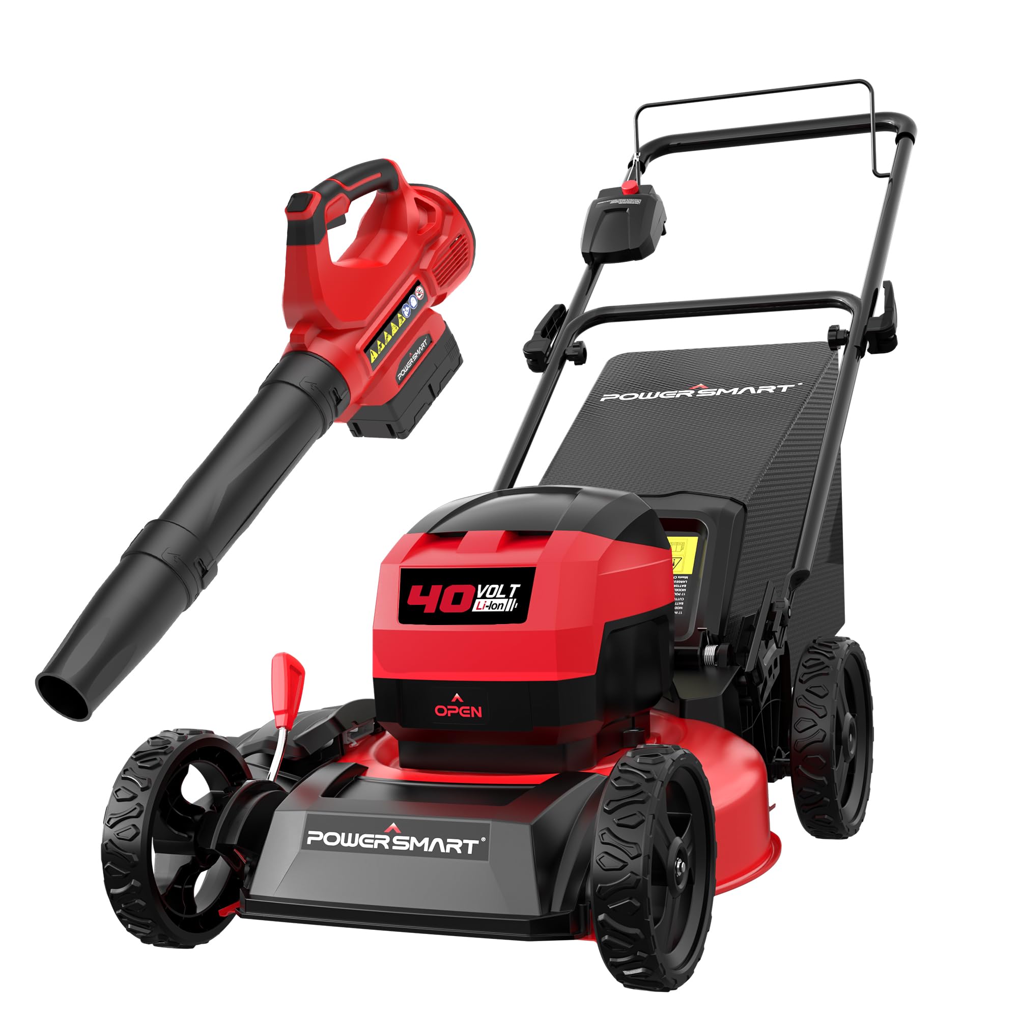 PowerSmart 40V 17" Brushless Cordless (Push) Lawn Mower + Leaf Blower (465 CFM), 2 x 4.0Ah Battery and Charger Included