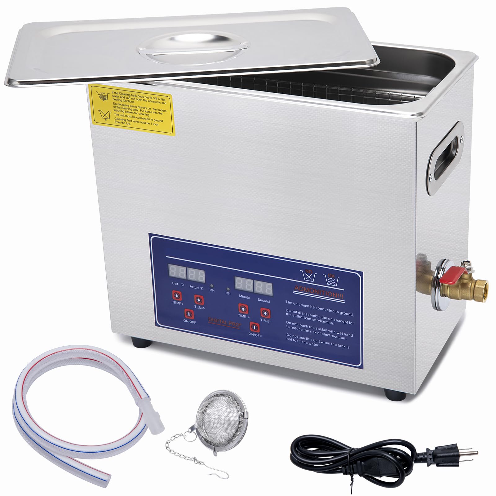 Ultrasonic Parts Cleaner 6L, Heated Ultrasonic Carb Cleaner, Industrial Ultrasonic Carburetor Cleaner Machine with Digital Timer for Jewelry Eyeglasses Dental Instrument Coin Parts Cleaning, 110V
