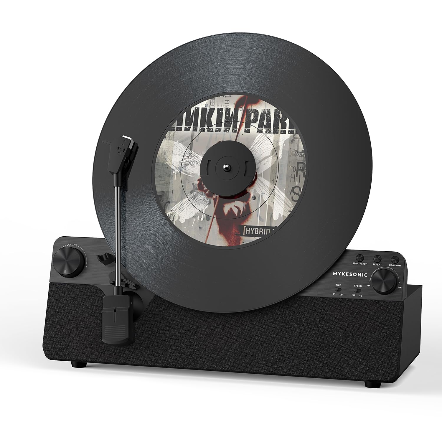 Vertical Automatic Record Player Bluetooth, MYKESONIC Belt Drive Vinyl Turntable, Magnetic AT-3600L Cartridge, Bluetooth in & Out, Hi-Fi Stereo Speakers, Aux in Headphone, RCA Out, Anti-Resonance