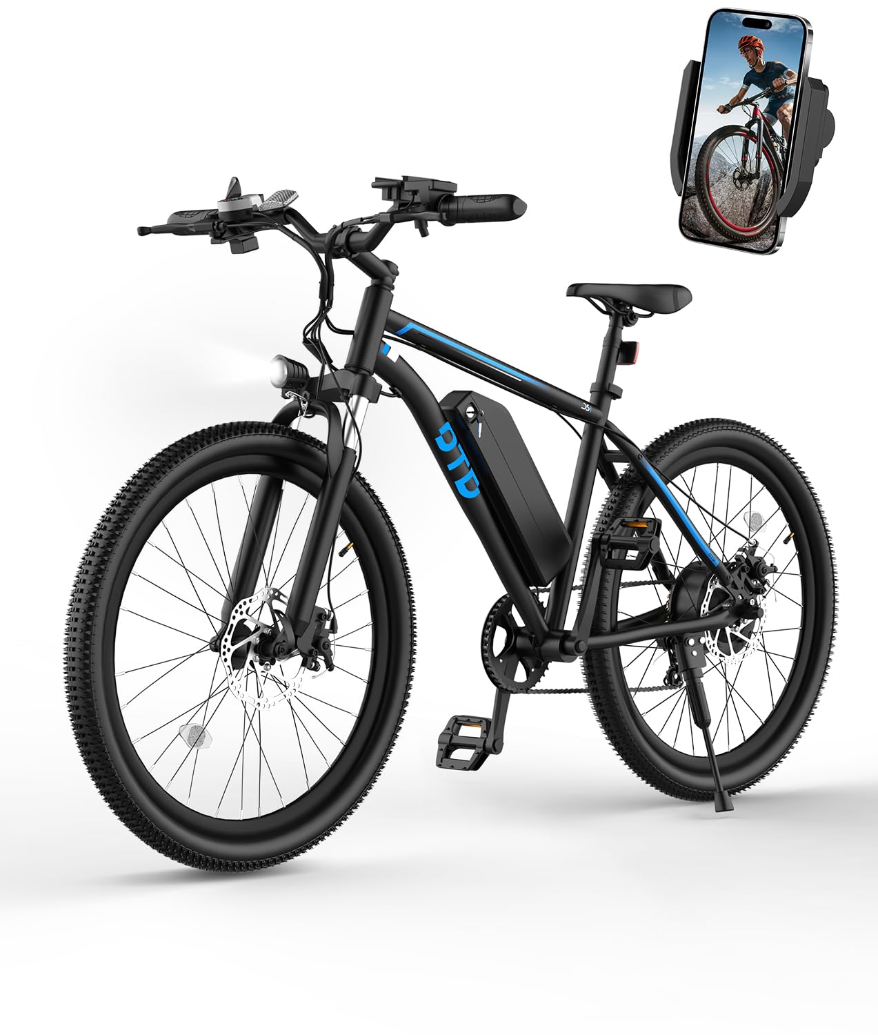OTD 28MPH Electric Bikes for Adults[with Mobile Phone Holder], 26" Adults Electric Bicycles, 45 Miles PAS Range, 800W Peak Brushless Motor with 20° Uphill Electric Bicycles for Adults （UL 2849）