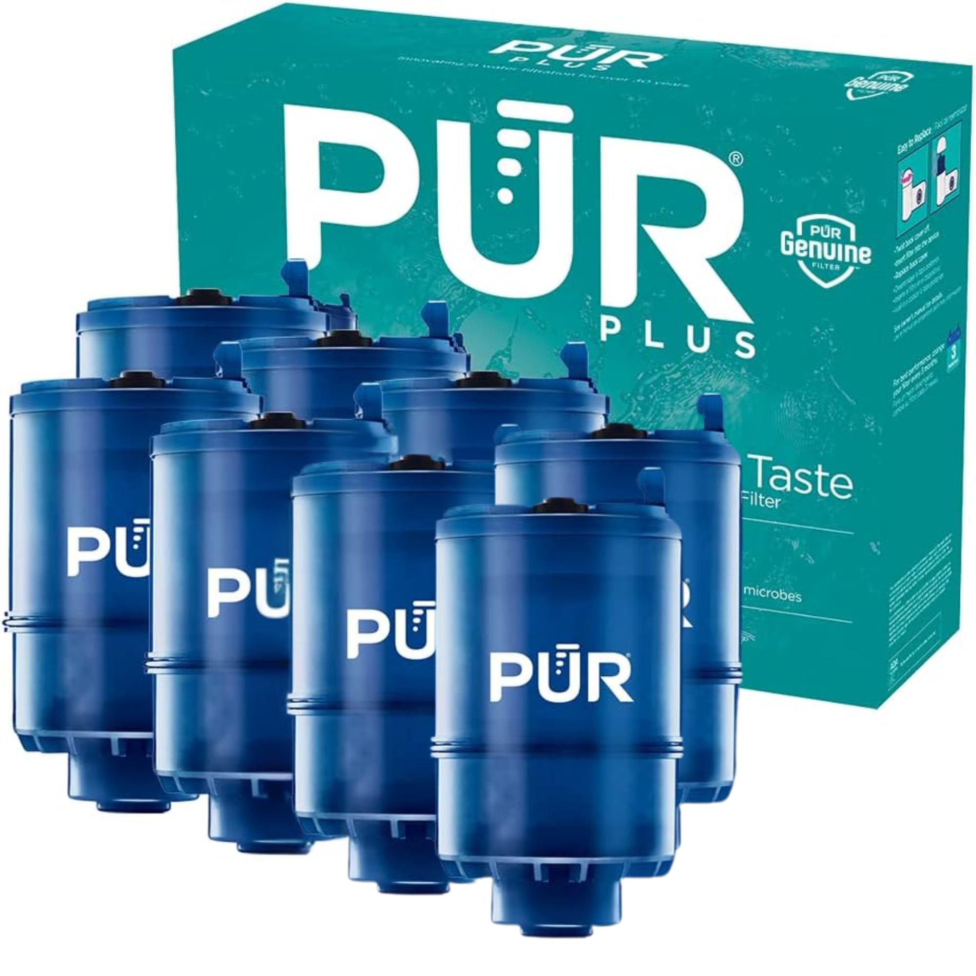 PUR PLUS Faucet Mount Replacement Filter 8-Pack, Genuine PUR Filter, 2-in-1 Powerful, Natural Mineral Filtration, Lead Removal, 24-Month Value, Blue (RF99996)