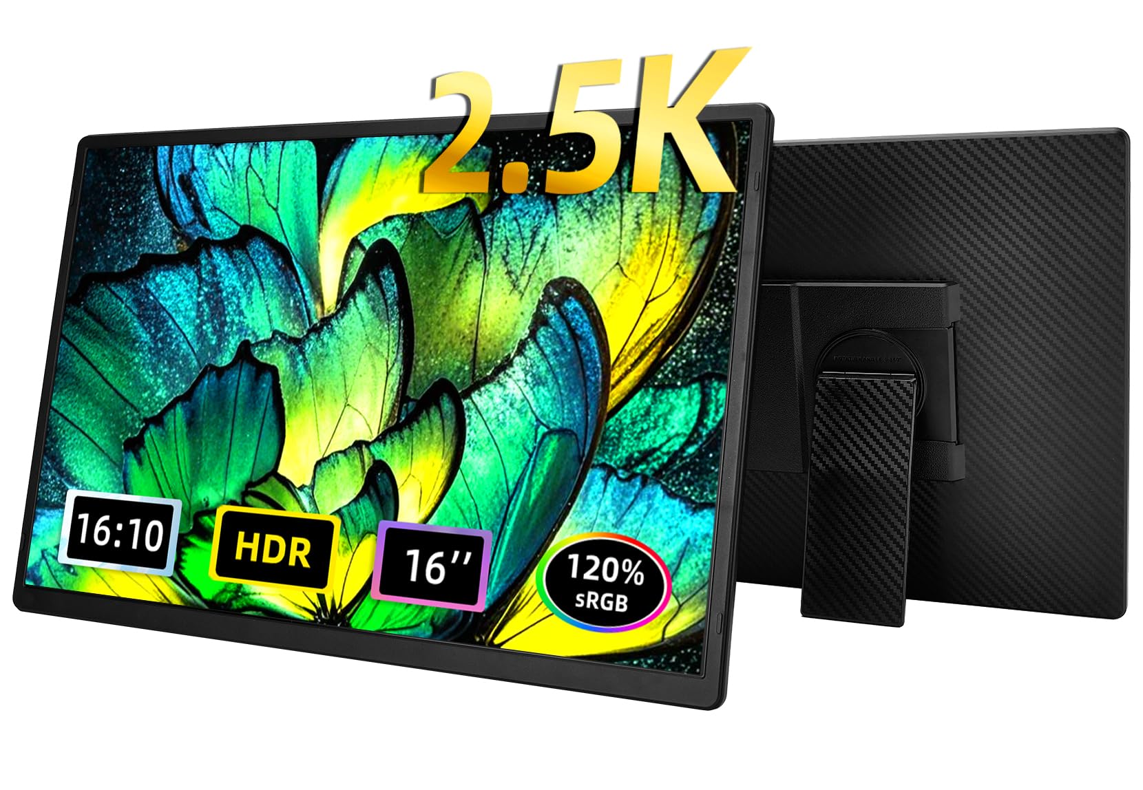 2.5K Portable Monitor for Laptop - 16 inch QHD Laptop Screen Extender 120% sRGB Wide Color HDR HDMI USB C Travel External Display with Kickstand Gaming Monitor for Computer PC Phone Game Console