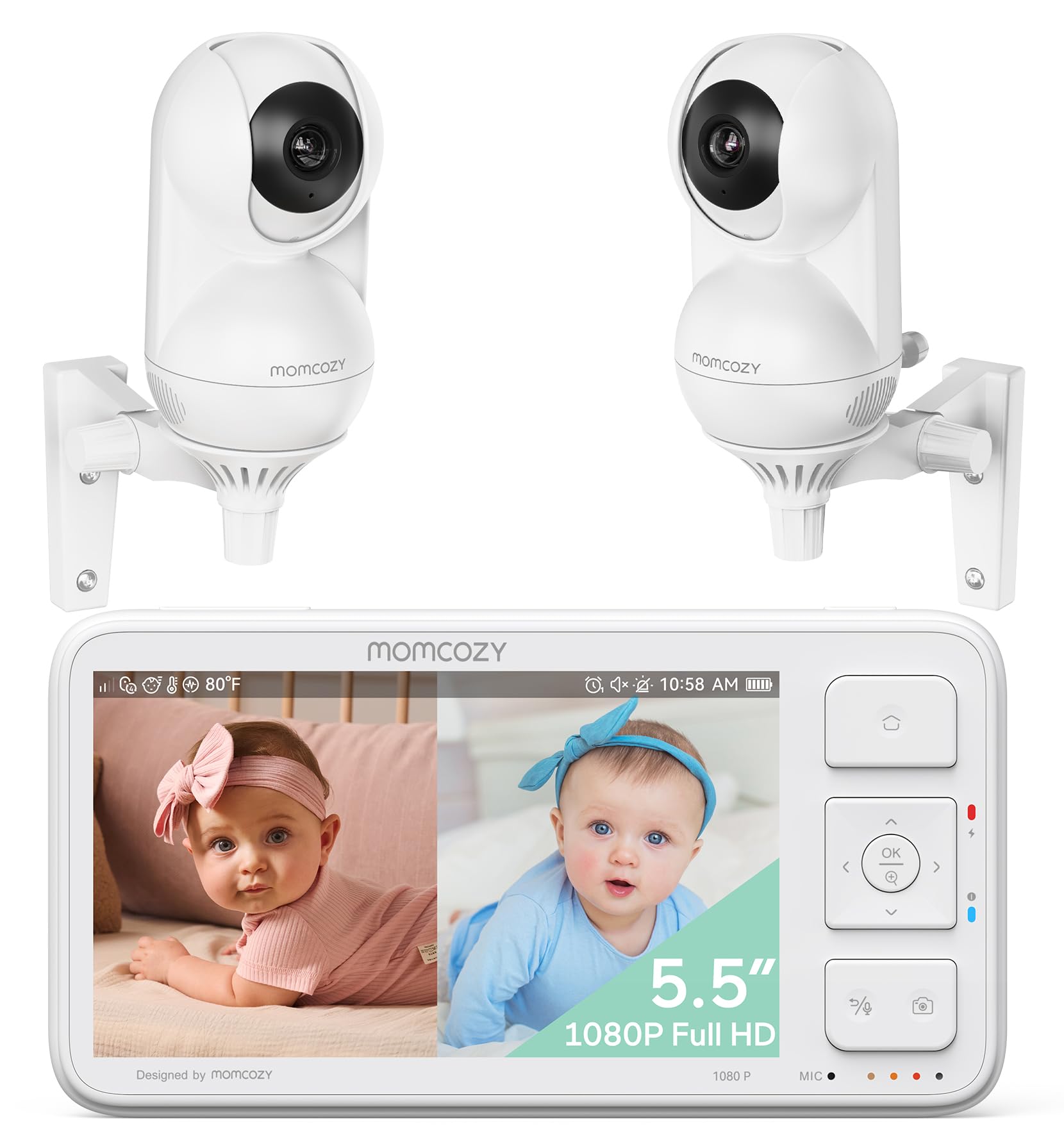 Momcozy Baby Monitor with 2 Cameras 5.5" 1080P Full HD Split Screen Video Baby Monitor with Camera and Audio, No WiFi 5000mAh Battery, ECO, VOX, Clear Night Vision 1640ft Range (SD Card not Included)