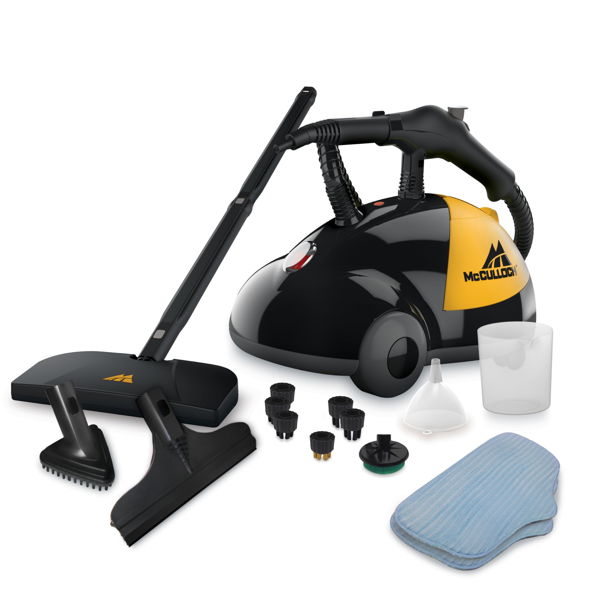 McCulloch MC1275 Heavy-Duty Steam Cleaner, 45 Minute Runtime, 18 Accessories: Mop Head, Brushes, & More - Built for Home, Tile, Grout, Carpet, Furniture, Car Detailing, & Commercial Deep Cleaning