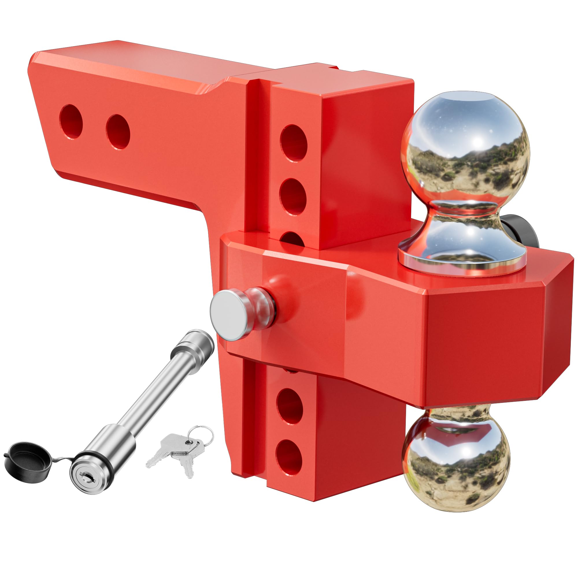 LOCAME Adjustable Trailer Hitch, Fits 2.5-Inch Receiver Only, 6-Inch Drop/Rise Aluminum Drop Hitch,18,500 LBS GTW-Tow Hitch for Heavy Duty Truck with Double Stainless Steel Locks, Red