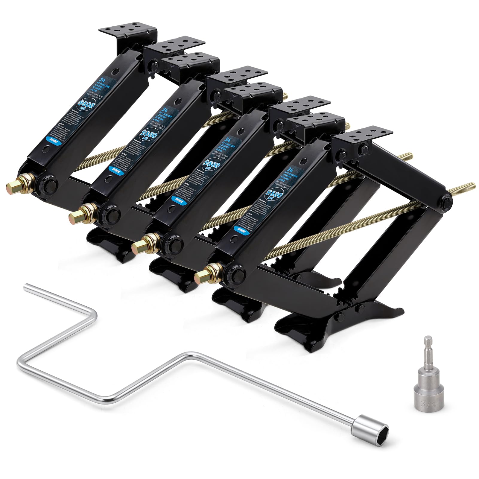 Kohree 9500lbs RV Stabilizer Jacks for RV Travel Trailer Camper, Set of 4, Heavy Duty Scissor Jacks Kit with Crank Handle and Drill Bit, Max Lifting Height 24"