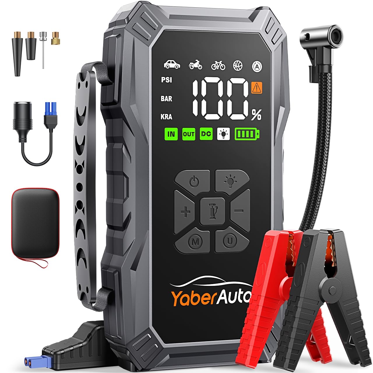 YaberAuto 9-in-1 Jump Starter with Air Compressor 5500A 150PSI Portable Car Battery Jump Starter (All Gas/10L Diesel), Jump Box Car Battery Jumper Starter Portable Jumper Cables, 150W DC, Lights