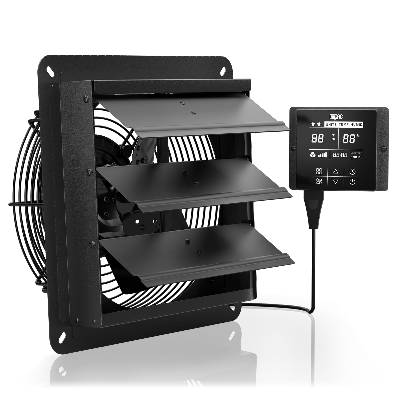 AITECAC 10 Inch Shutter Exhaust Fan, High-Speed Vent Fan with Temperature Humidity Controller, Suitable for Attics, Greenhouses, Garages