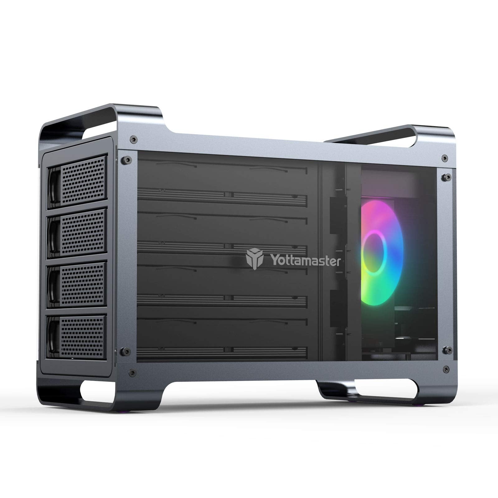 Yottamaster 4 Bay Hard Drive Enclosure, Aluminum 2.5"& 3.5" SATA HDD/SSD External Enclosure with RGB Fan, Support 72TB Direct Attached Storage DAS for RGB Gaming-Style PC DIY Expert & Gamer [DF4U3]