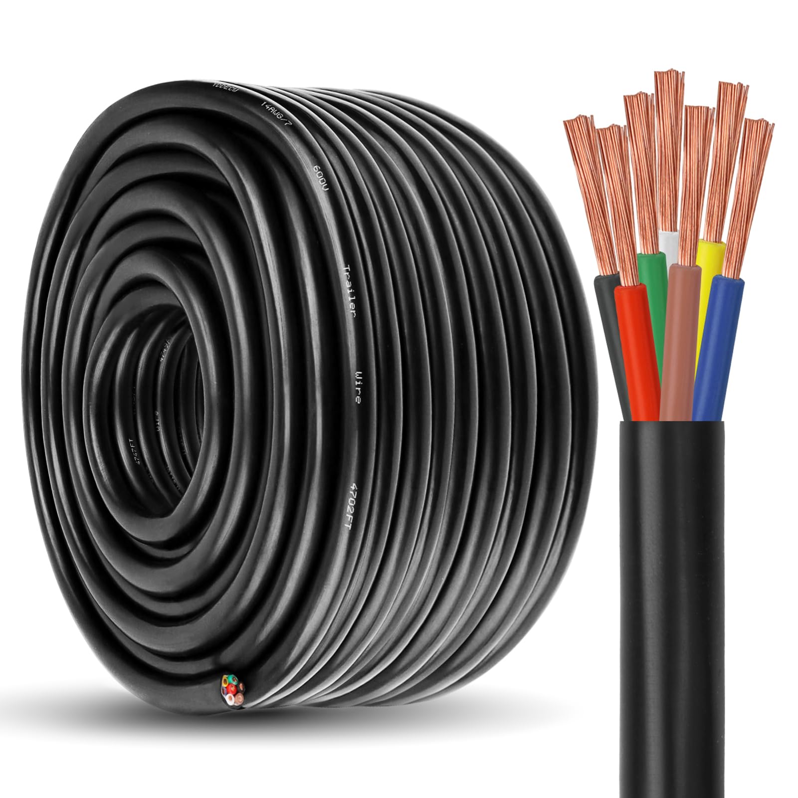 7 Way Trailer Wire - 14 Gauge 7 Conductor 100FT Heavy Duty Trailer Cable Extension Rv Trailer Wiring Cord Insulated 14/7 Cable for Rv Trailer and Automotive