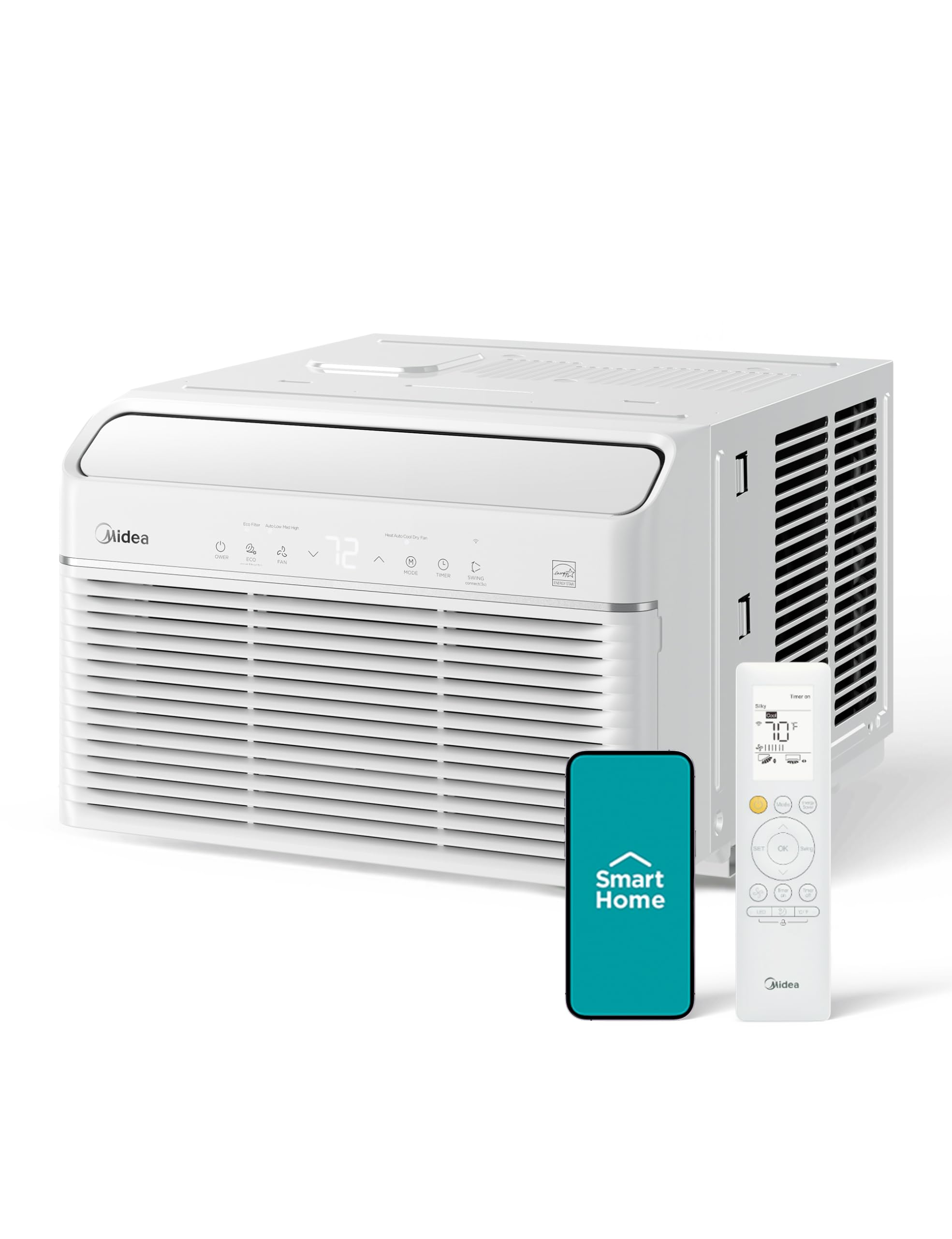 Midea MAW08HV1CWT EasyCool Smart Inverter Air Conditioner Window Unit with Heat, 8,000 BTU, White