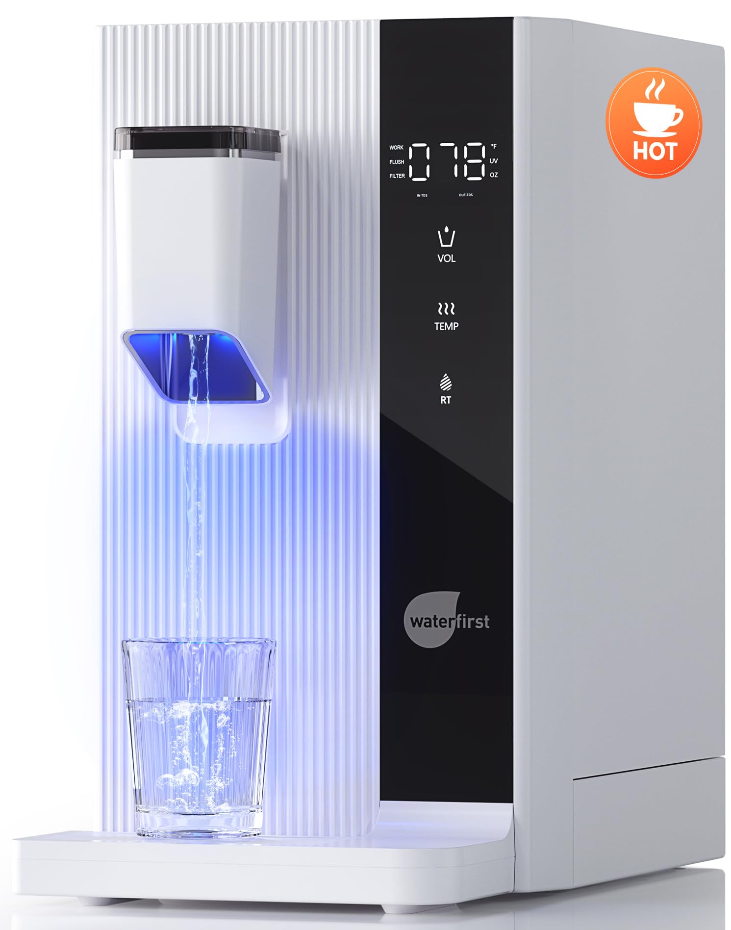 WaterFirst Dr.WaterX Countertop Reverse Osmosis System, 𝟑𝐒 𝐈𝐧𝐬𝐭𝐚𝐧𝐭 𝐇𝐞𝐚𝐭 Portable RO Water Filter, 5 Stages Purification & UV, Reduce PFAS, Support to Connect Tube