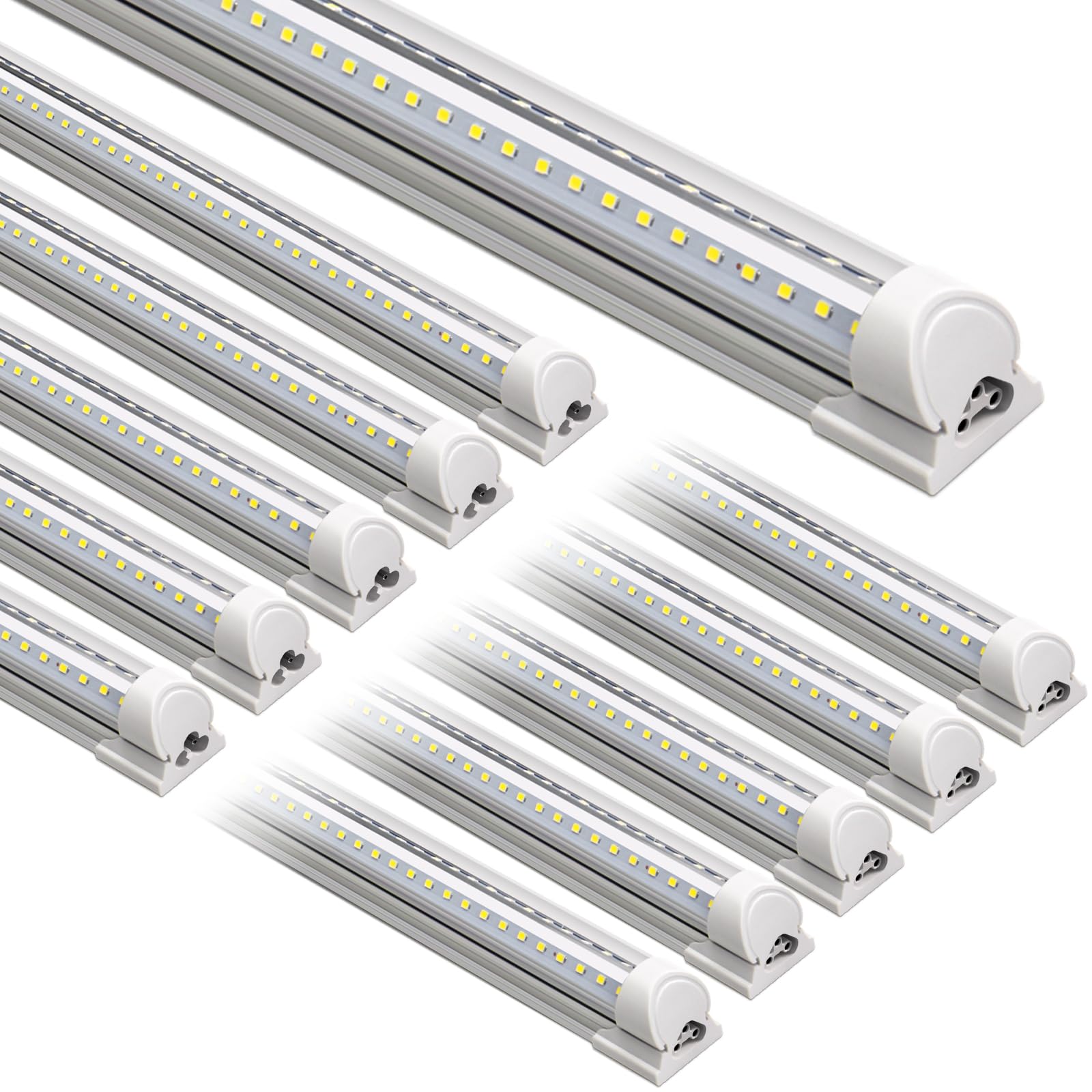 Barrina LED Shop Lights 8FT 72W 10000LM 6500K, Daylight White, V Shape, Clear Cover, Hight Output, Linkable, T8 LED Tube Lights, for Garage 8 Foot with Plug (Pack of 10)